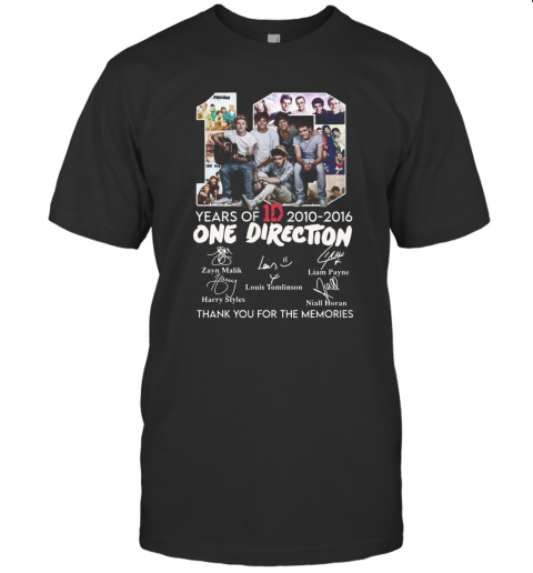 10 Years Of 1D 2010 2016 One Direction Thank You For The Memories Signatures T Shirt