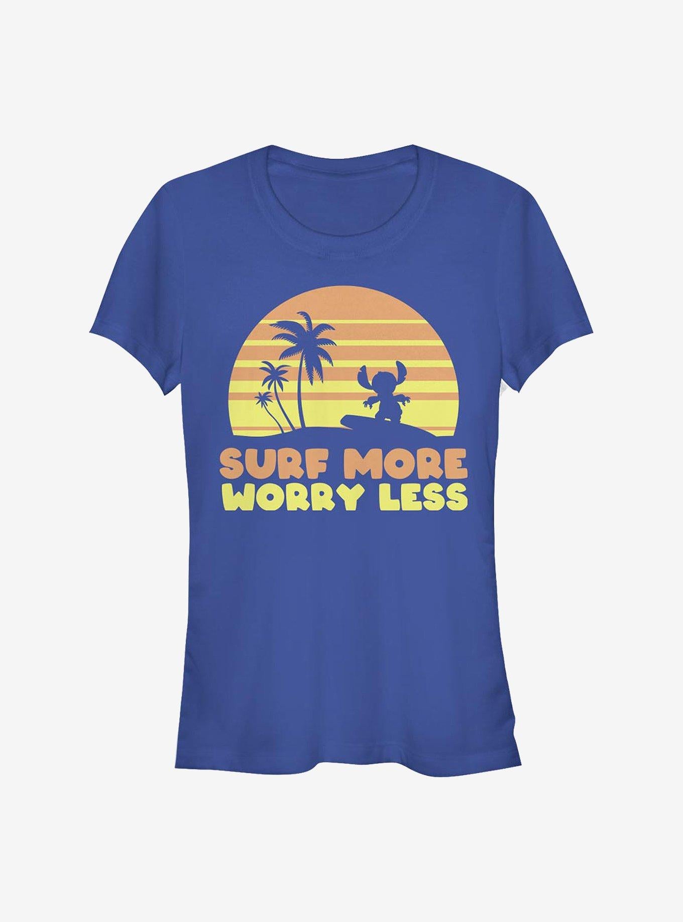Disney Lilo Stitch Surf More Worry Less Girls T-Shirt T-Shirt | Vintage Graphic Vibe | Must-Have Style