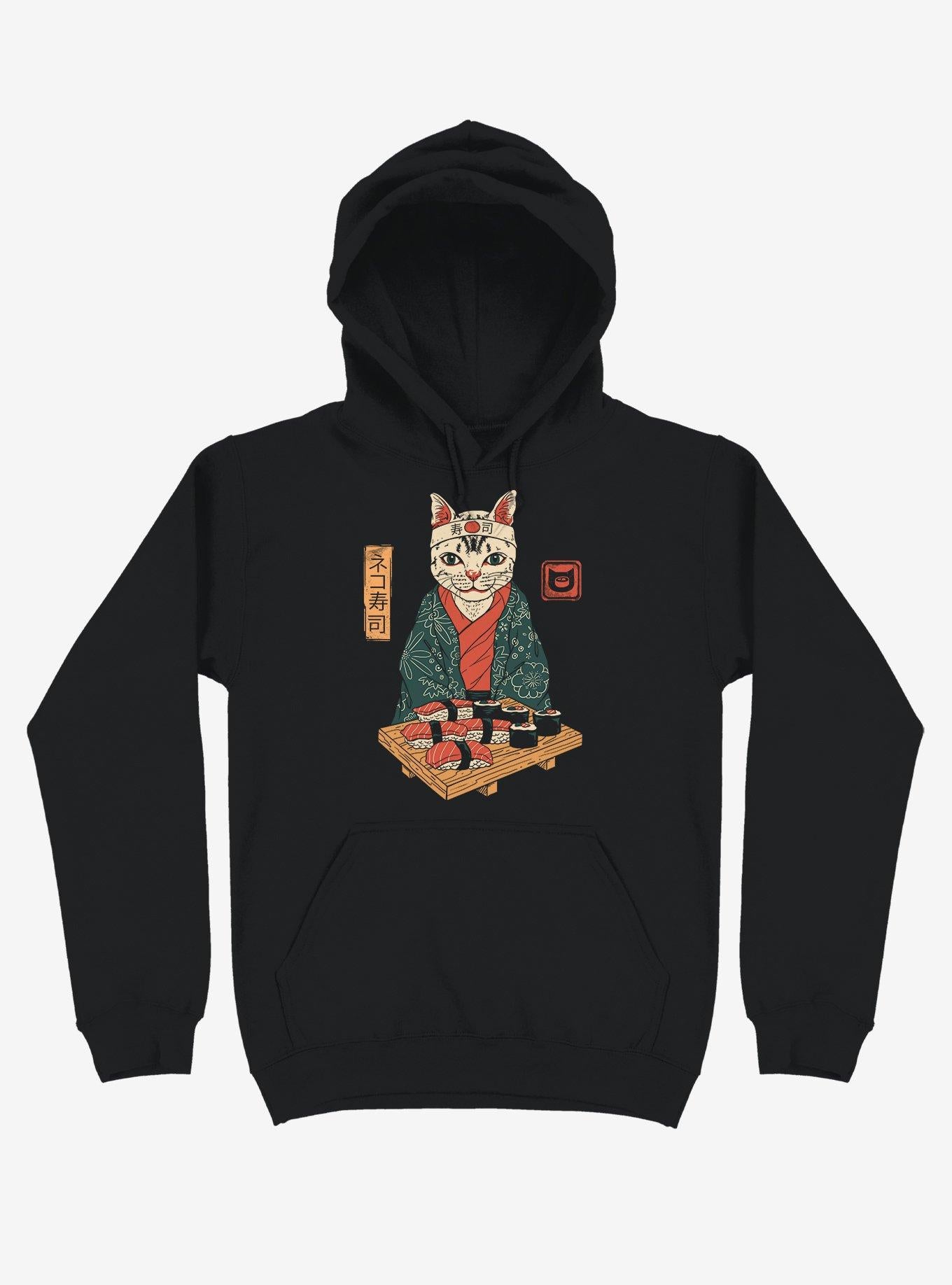 Cat Neko Sushi Bar Black Hoodie