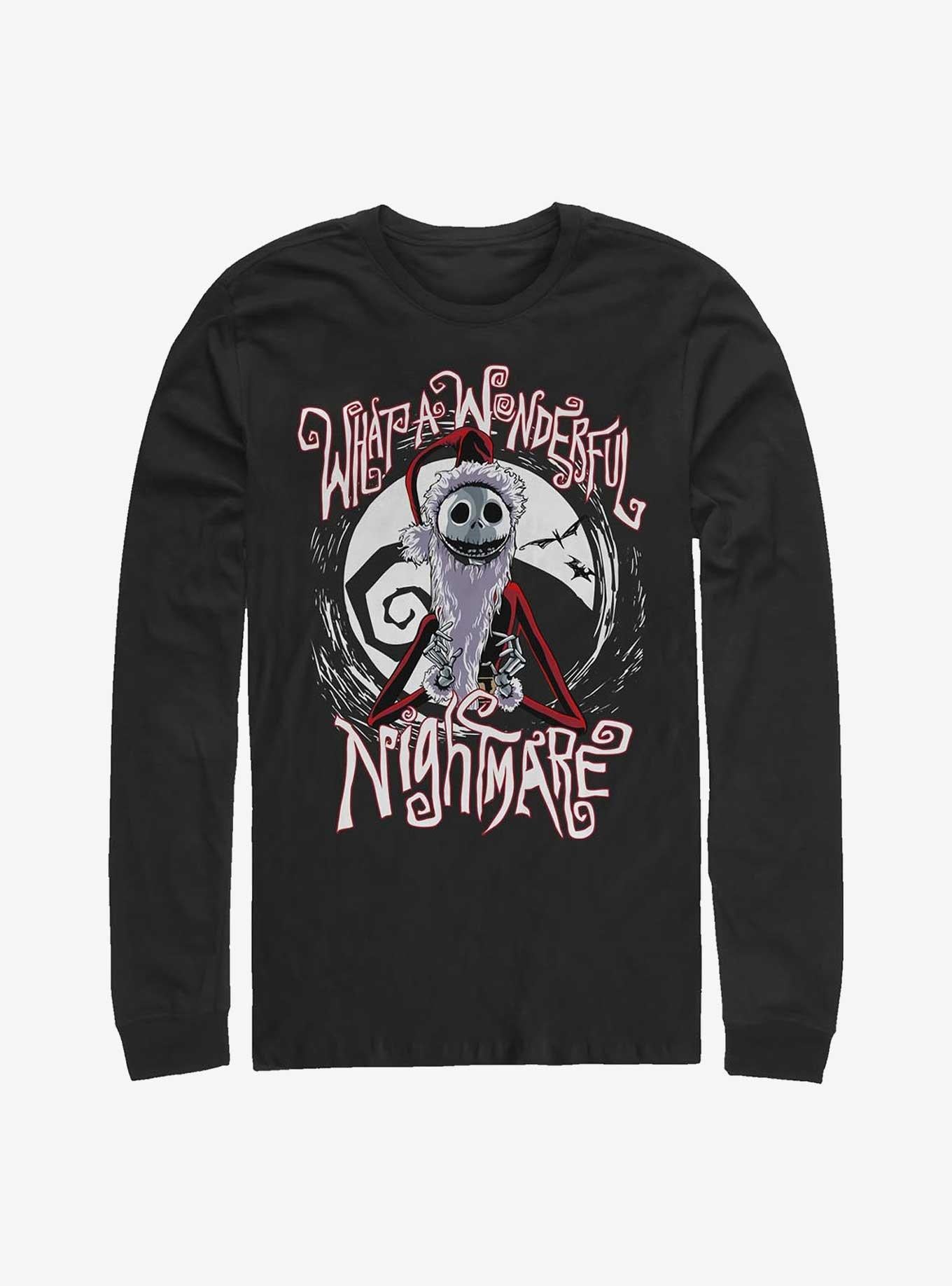 Disney The Nightmare Before Christmas What A Wonderful Nightmare Santa Jack Long-sleeve T-shirt | Trendy Graphic Tee | Casual Unisex T-shirt