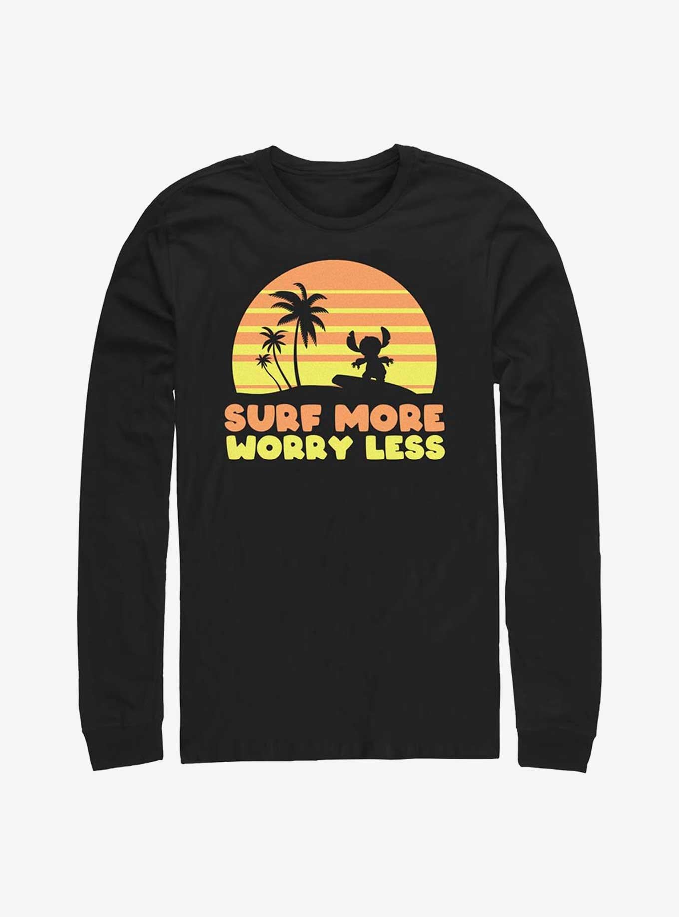 Disney Lilo Stitch Surf More Worry Less Long Sleeve T-Shirt T-Shirt | Fan Favorite Style | Trending Now