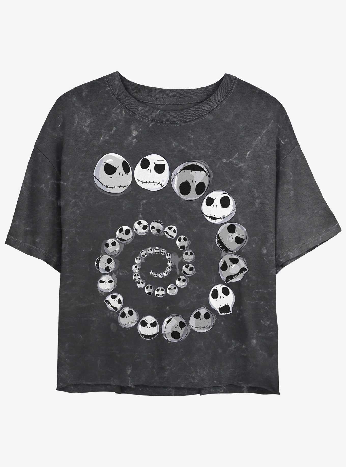 Disney The Nightmare Before Christmas Jack Emotions Spiraling Mineral Wash Girls Crop T-shirt | Trendy Graphic Tee | Casual Unisex T-shirt