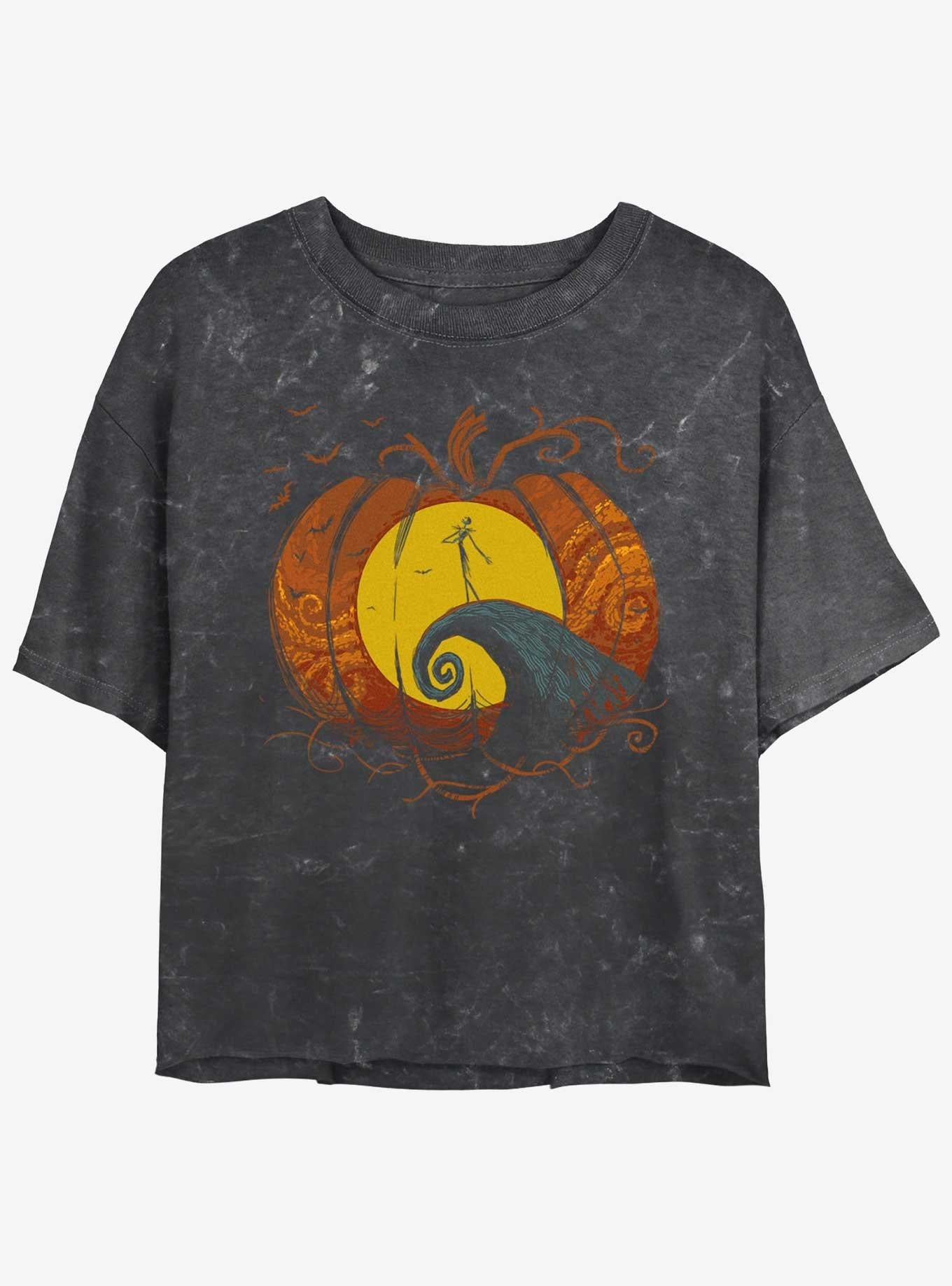 Disney The Nightmare Before Christmas Pumpkin King Lament Mineral Wash Girls Crop T-shirt | Trendy Graphic Tee | Casual Unisex T-shirt