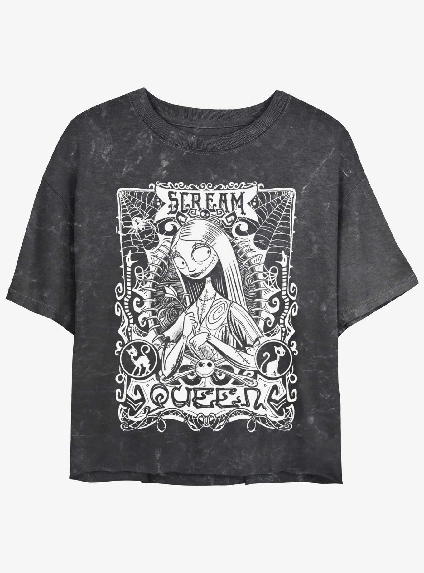 Disney The Nightmare Before Christmas Sally Scream Queen Mineral Wash Girls Crop T-shirt | Trendy Graphic Tee | Casual Unisex T-shirt