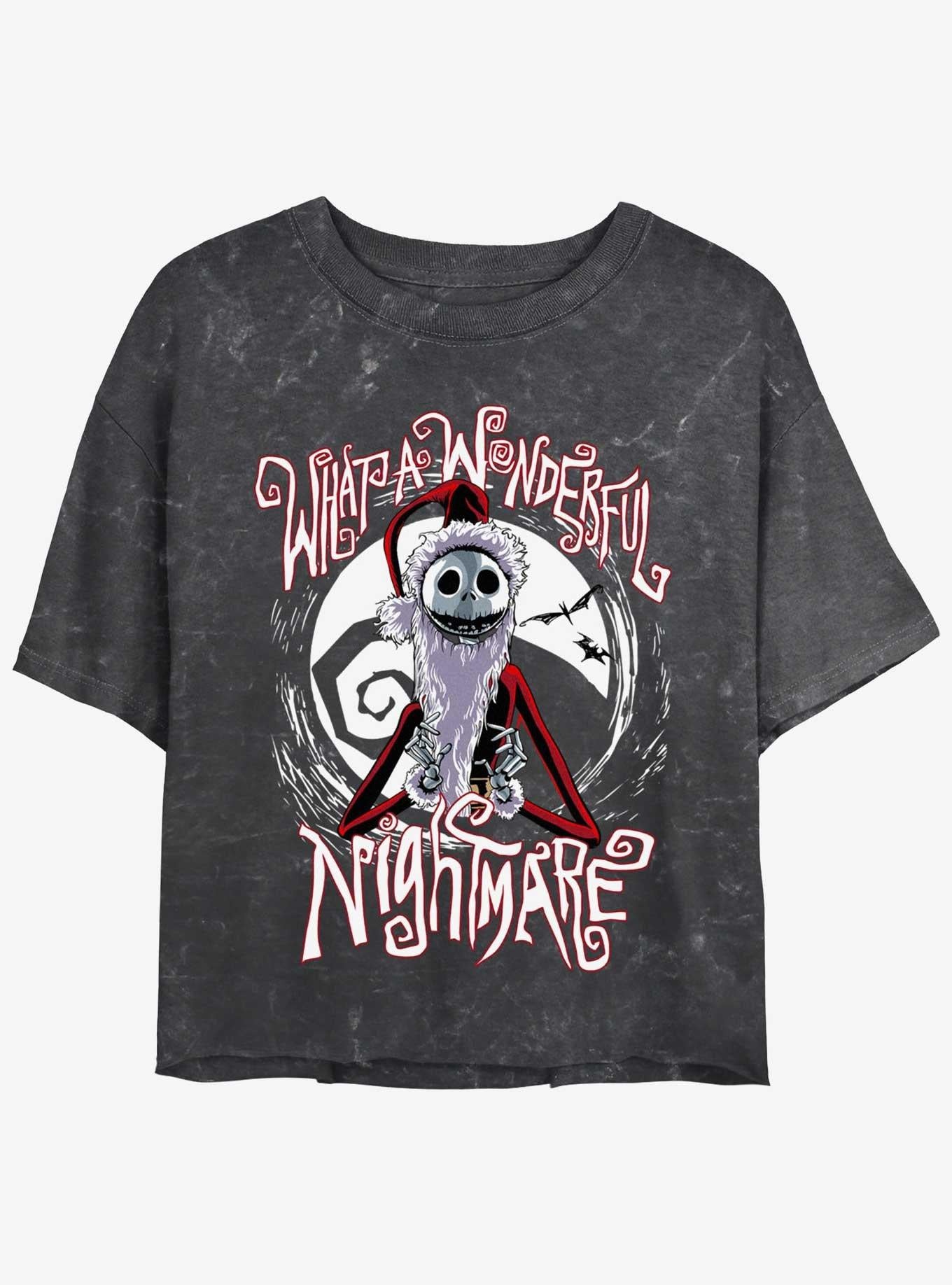 Disney The Nightmare Before Christmas Santa Jack Wonderful Nightmare Mineral Wash Girls Crop T-shirt | Trendy Graphic Tee | Casual Unisex T-shirt