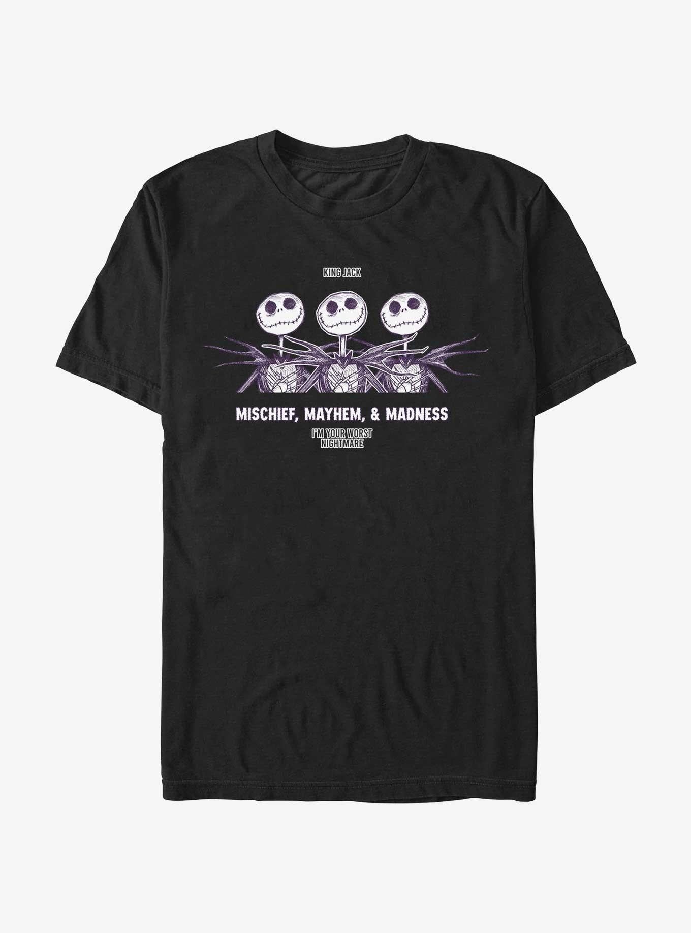 Disney The Nightmare Before Christmas King Jack Mischief Mayhem & Madness T-shirt | Trendy Graphic Tee | Casual Unisex T-shirt