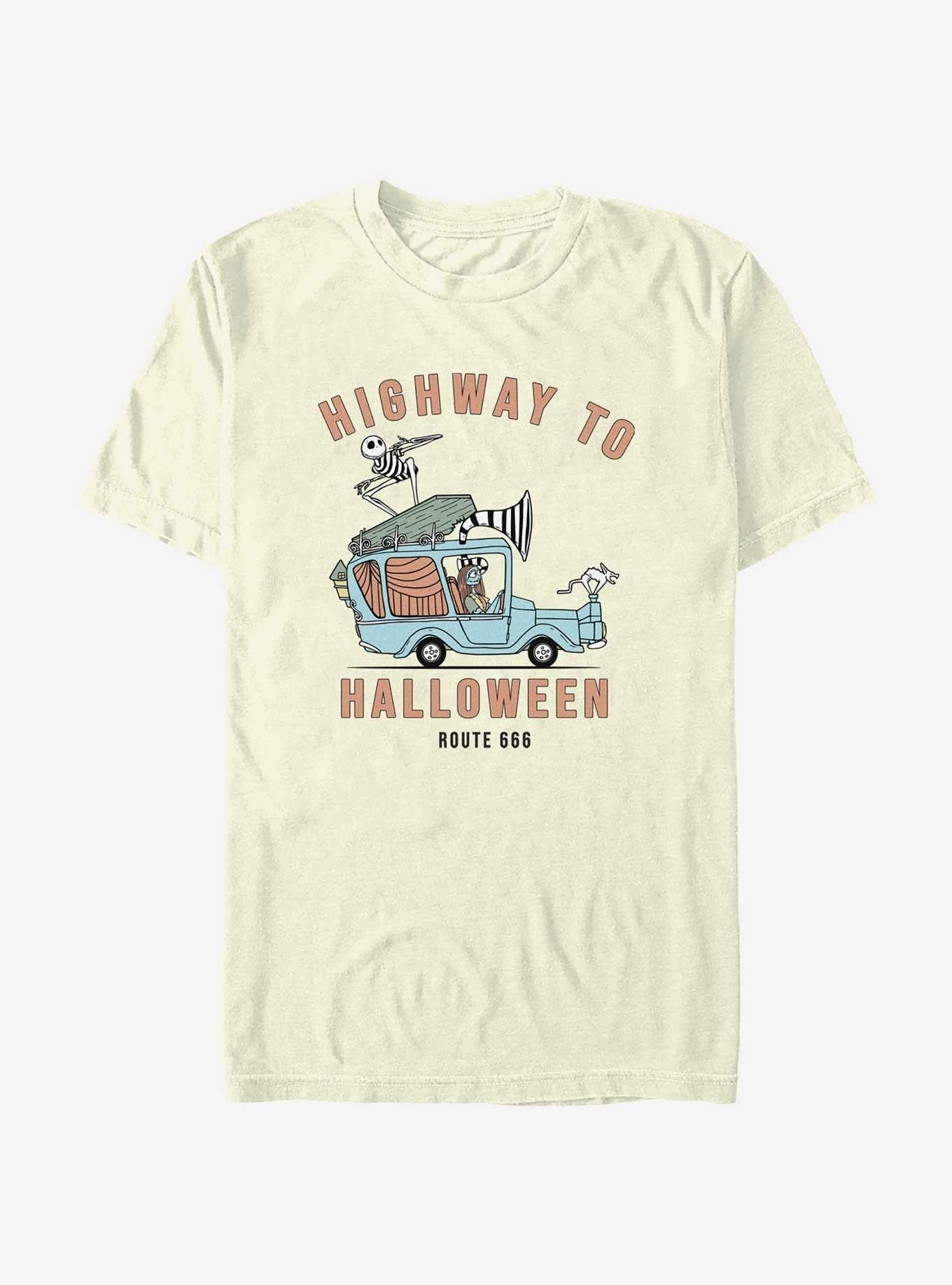 Disney The Nightmare Before Christmas Jack & Sally Route 666 Highway To Halloween T-shirt | Trendy Graphic Tee | Casual Unisex T-shirt