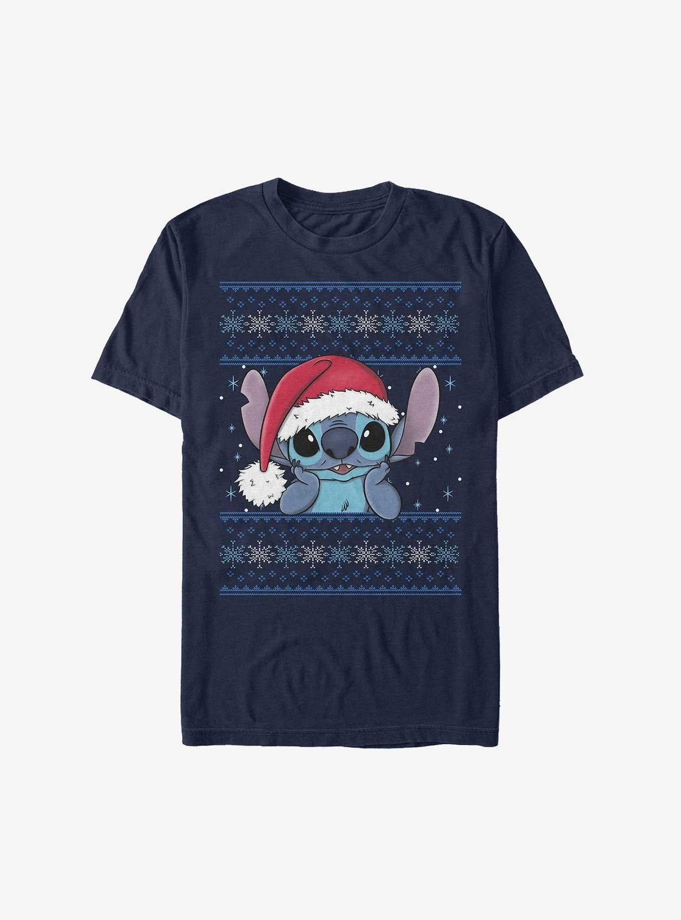 Disney Lilo & Stitch Santa Hat Ugly Christmas Extra Soft T-shirt | Trendy Graphic Tee | Casual Unisex T-shirt