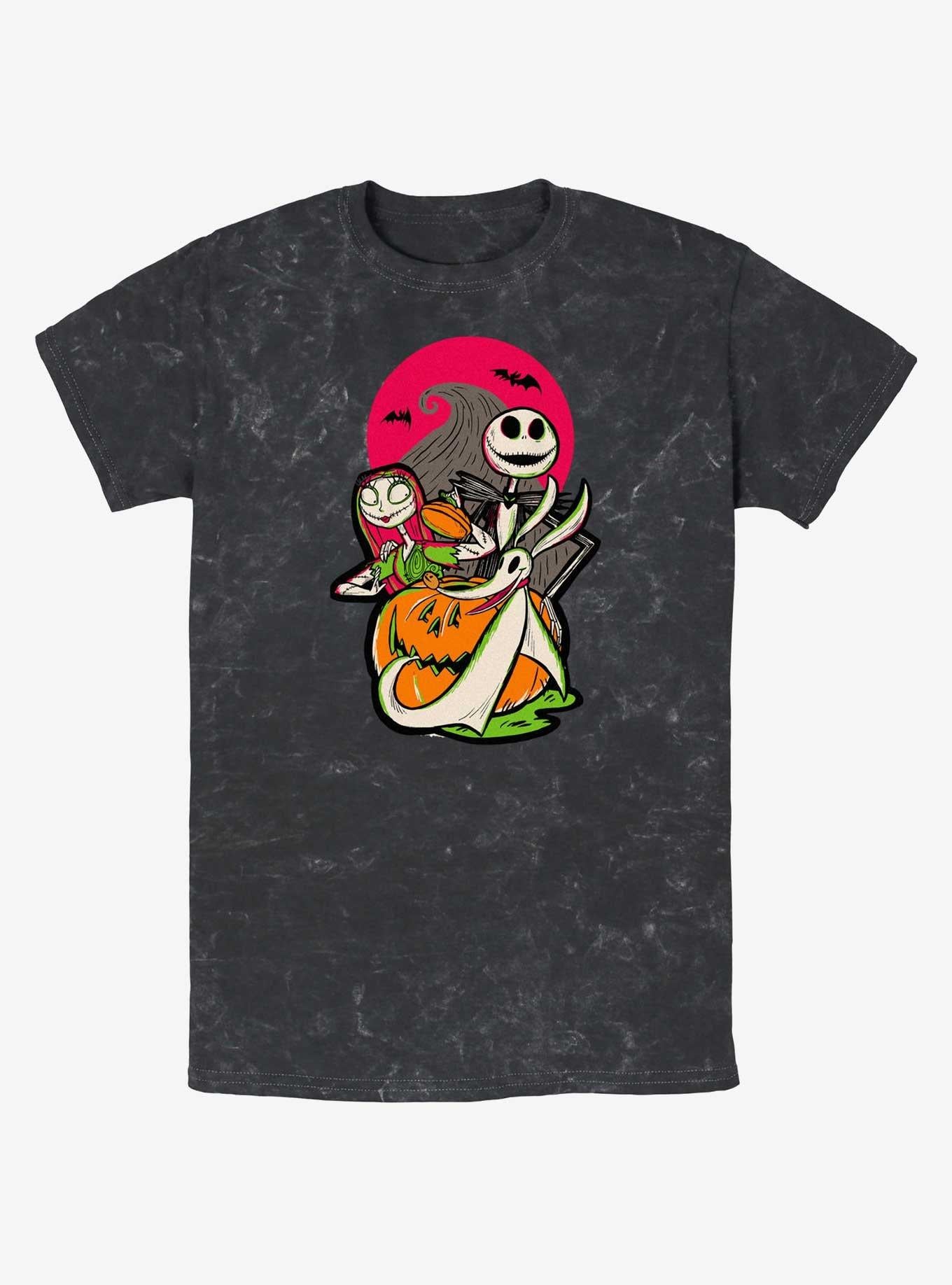 Disney100 Halloween The Nightmare Before Christmas Sally Jack And Zero Mineral Wash T-Shirt T-Shirt | Aesthetic Graphic | Top Pick For Fans