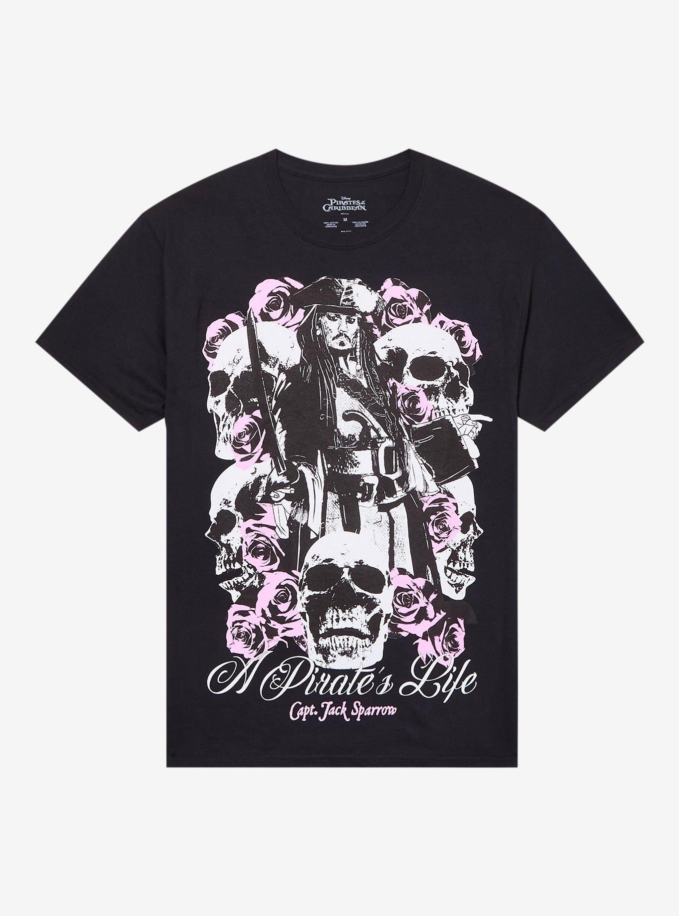 Disney Pirates Of The Caribbean Jack Sparrow Skulls & Roses T-Shirt