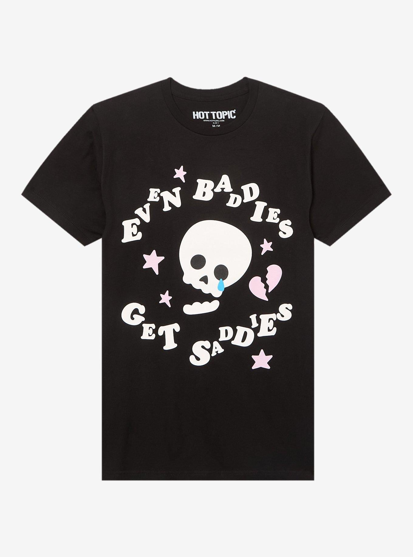 Baddies Get Saddies Skull Puff Print T-Shirt