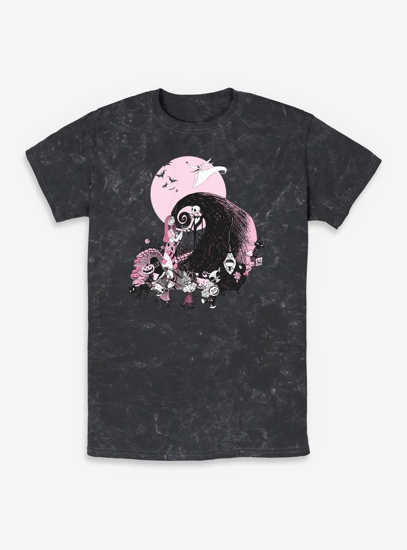 Disney The Nightmare Before Christmas Classic Scene Group Mineral Wash T-shirt | Trendy Graphic Tee | Casual Unisex T-shirt