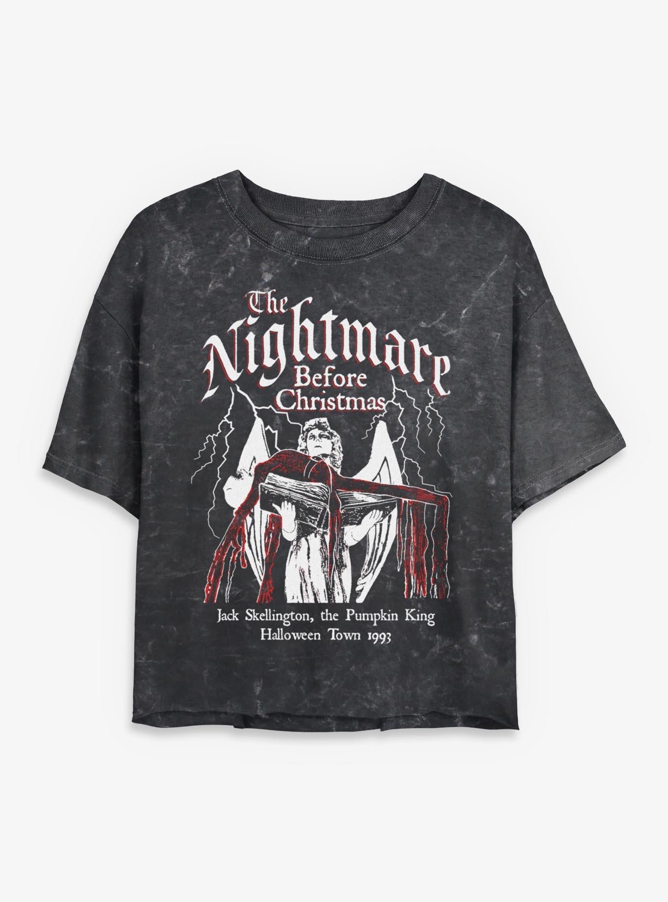Disney The Nightmare Before Christmas Jack On Angel Statue Girls Mineral Wash Crop T-Shirt T-Shirt | Aesthetic Graphic | Perfect For Daily Wear