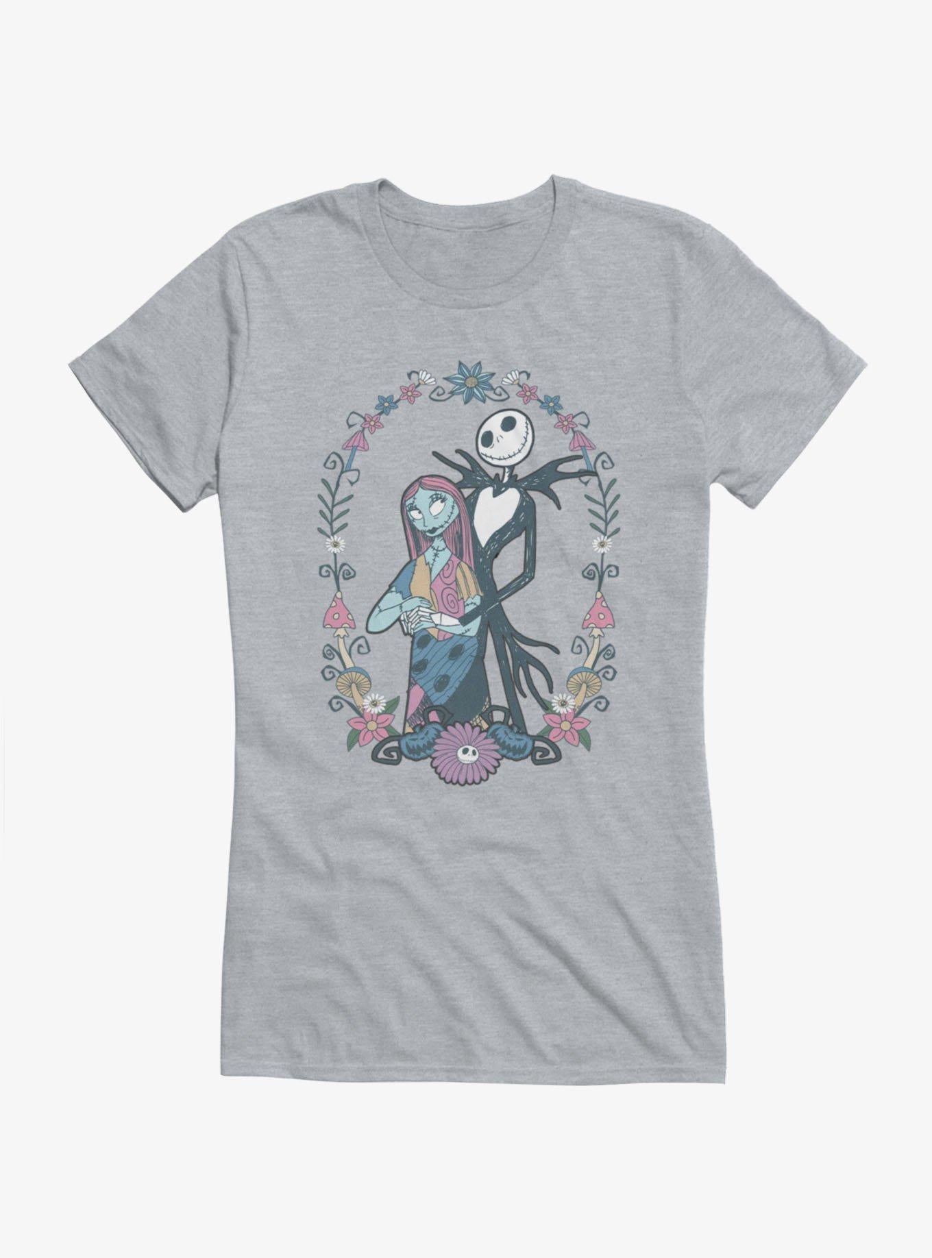 Disney The Nightmare Before Christmas Jack and Sally Flowers Girls T-Shirt Hot Topic Exclusive T-Shirt | Aesthetic Graphic | High Demand Item