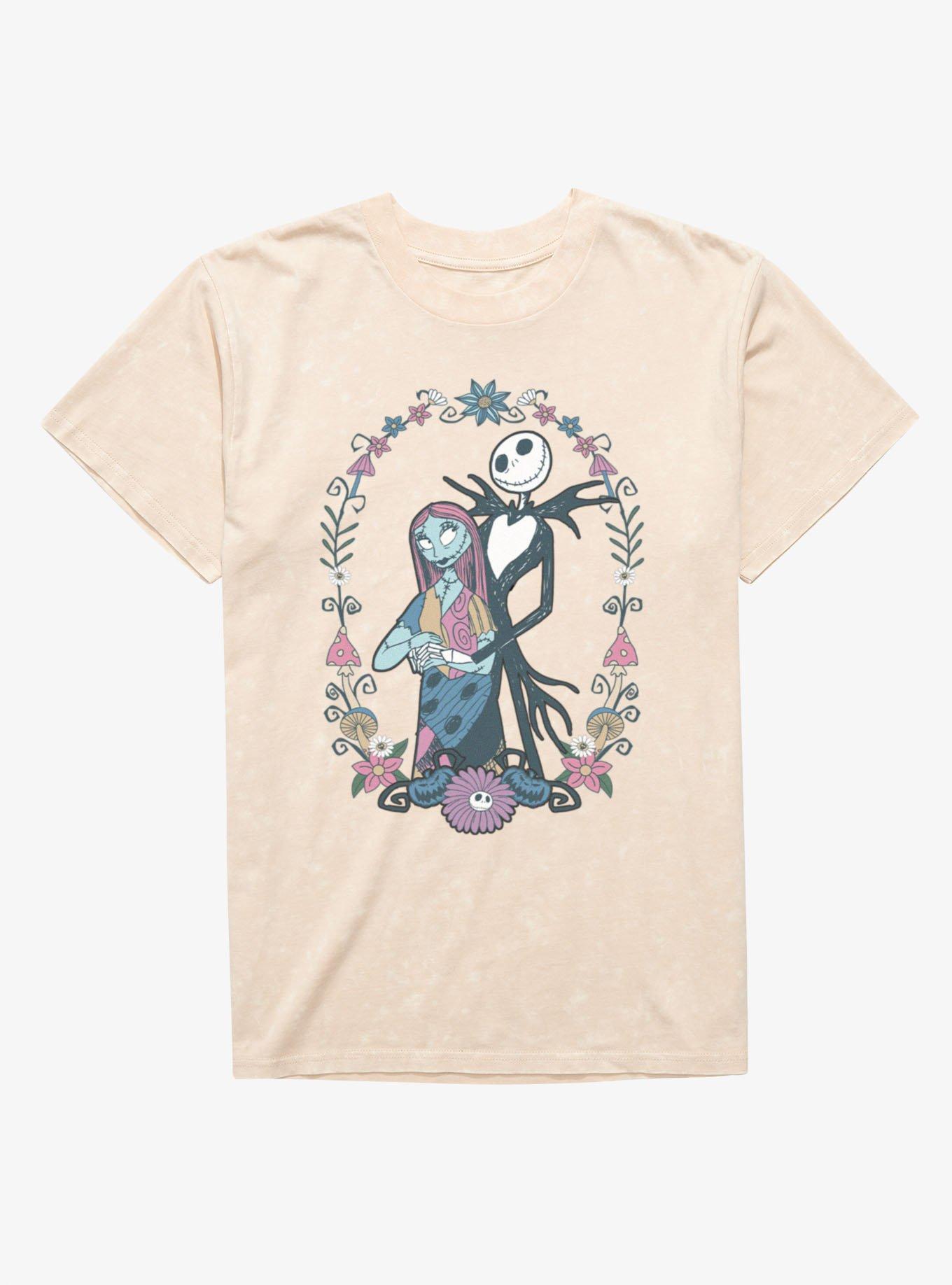 Disney The Nightmare Before Christmas Jack and Sally Flowers Mineral Wash T-Shirt Hot Topic Exclusive T-Shirt | Exclusive Edition | Must-Have Style