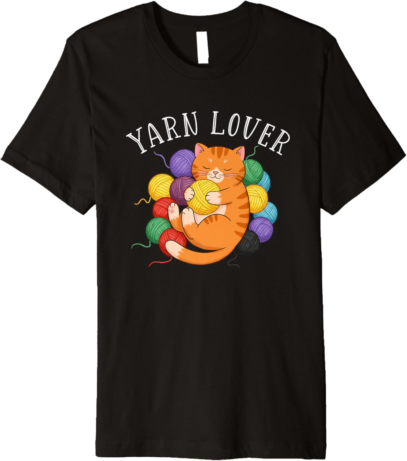 Yarn Lover Cozy Cat Embracing Balls Of Yarn Premium