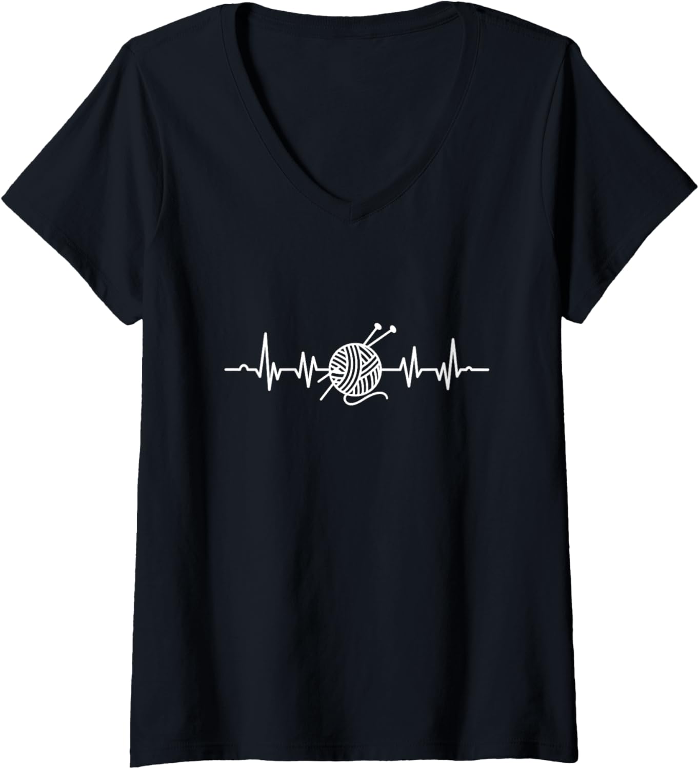 Womens Yarn Heartbeat EKG Yarn Knitting Knitter Crocheting V-Neck