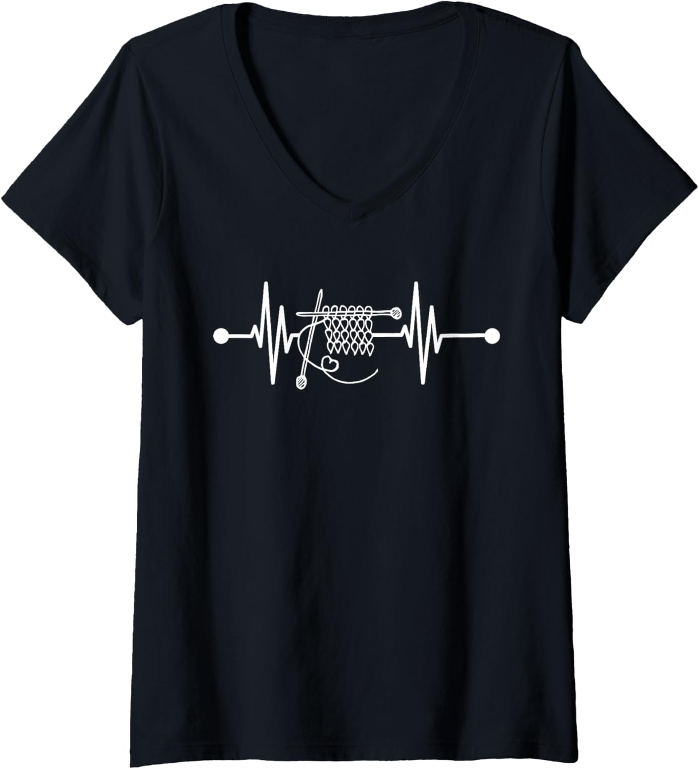 Womens Knitting Heartbeat Passion Needles Yarn Knitter Knitting V-Neck