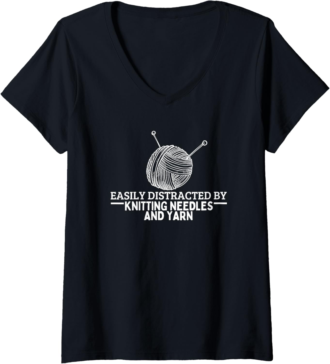 Womens Knitting Easily Distracted By Knitting Needles And Yarn V-Neck
