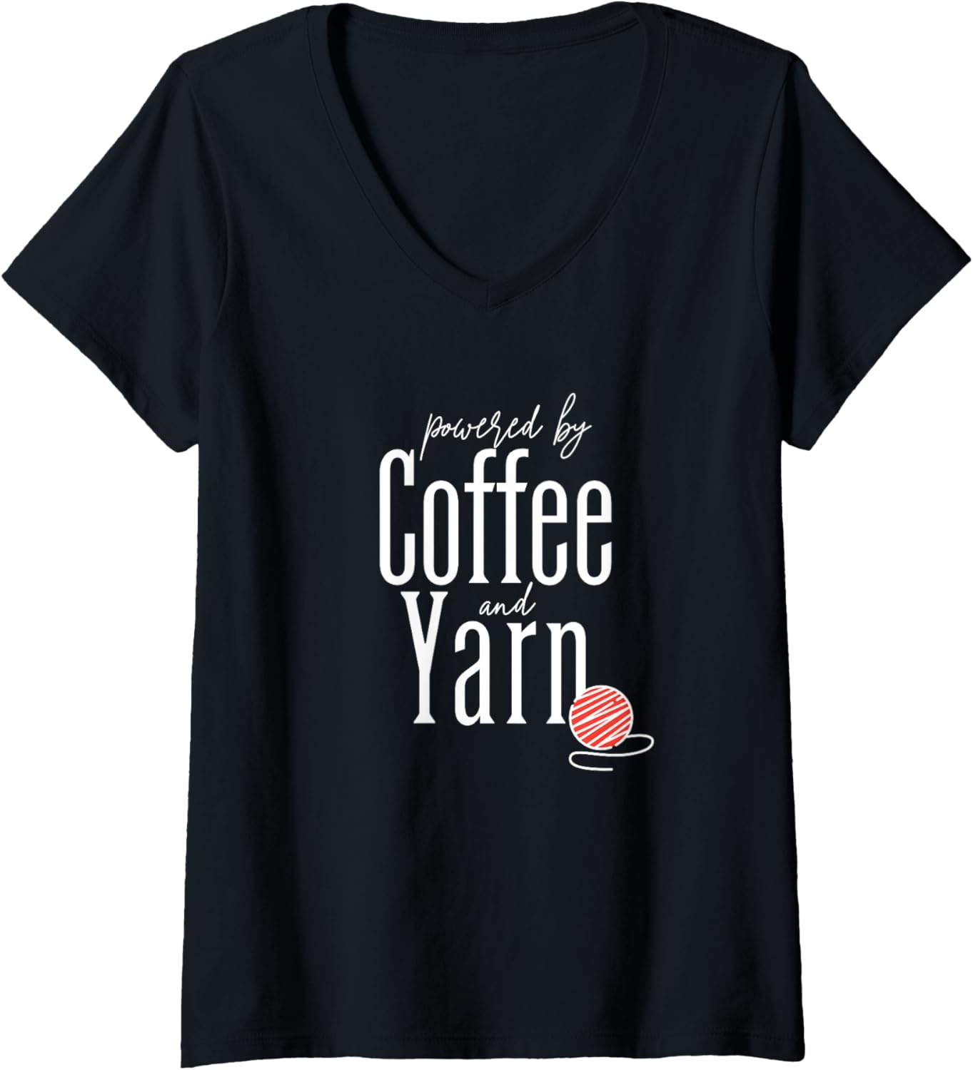 Womens Powered By Coffee and Yarn, Knitting Hobby V-Neck