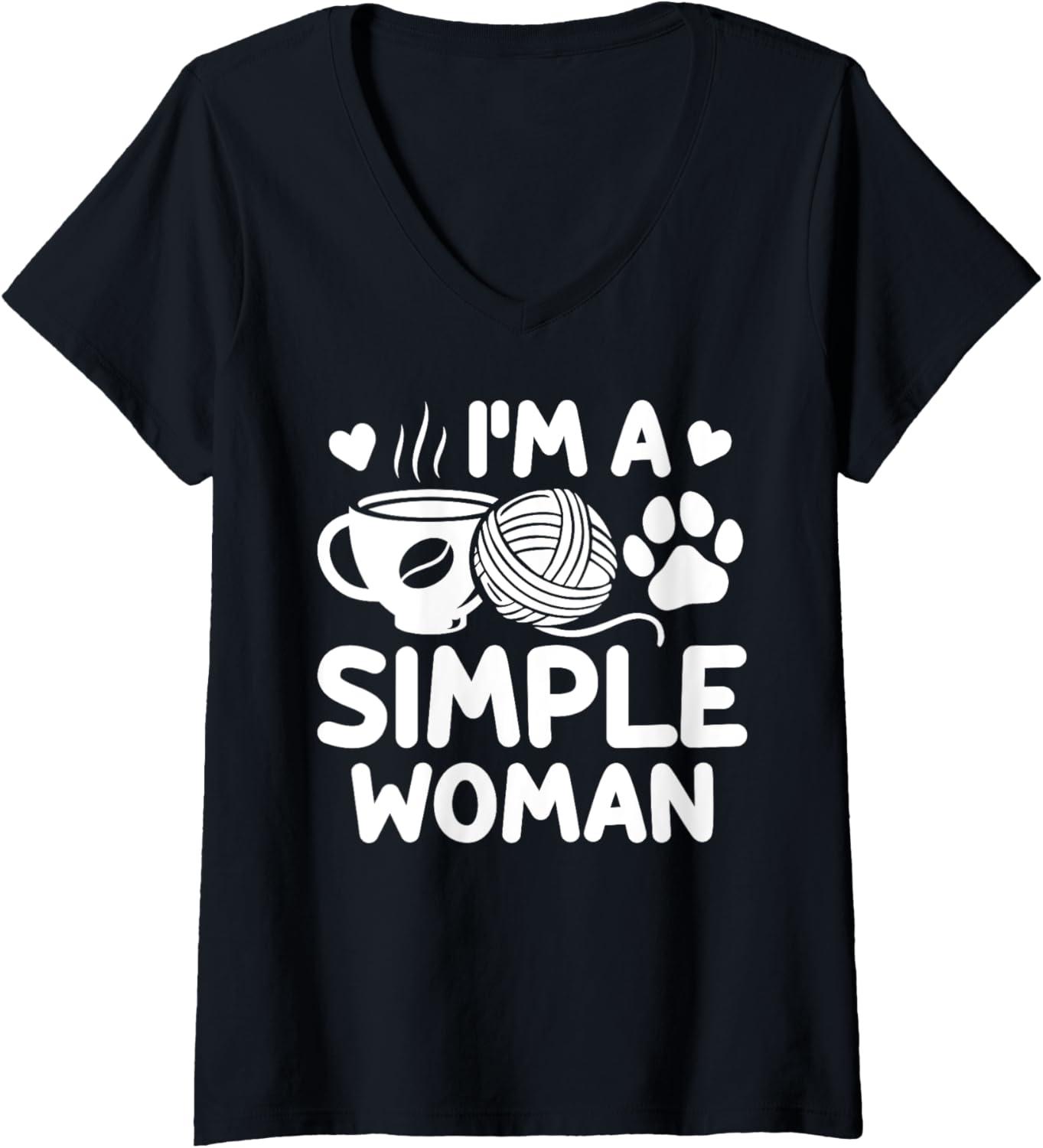 Womens Simple Woman Coffee Yarn Paw Crocheting Dog Lover V-Neck