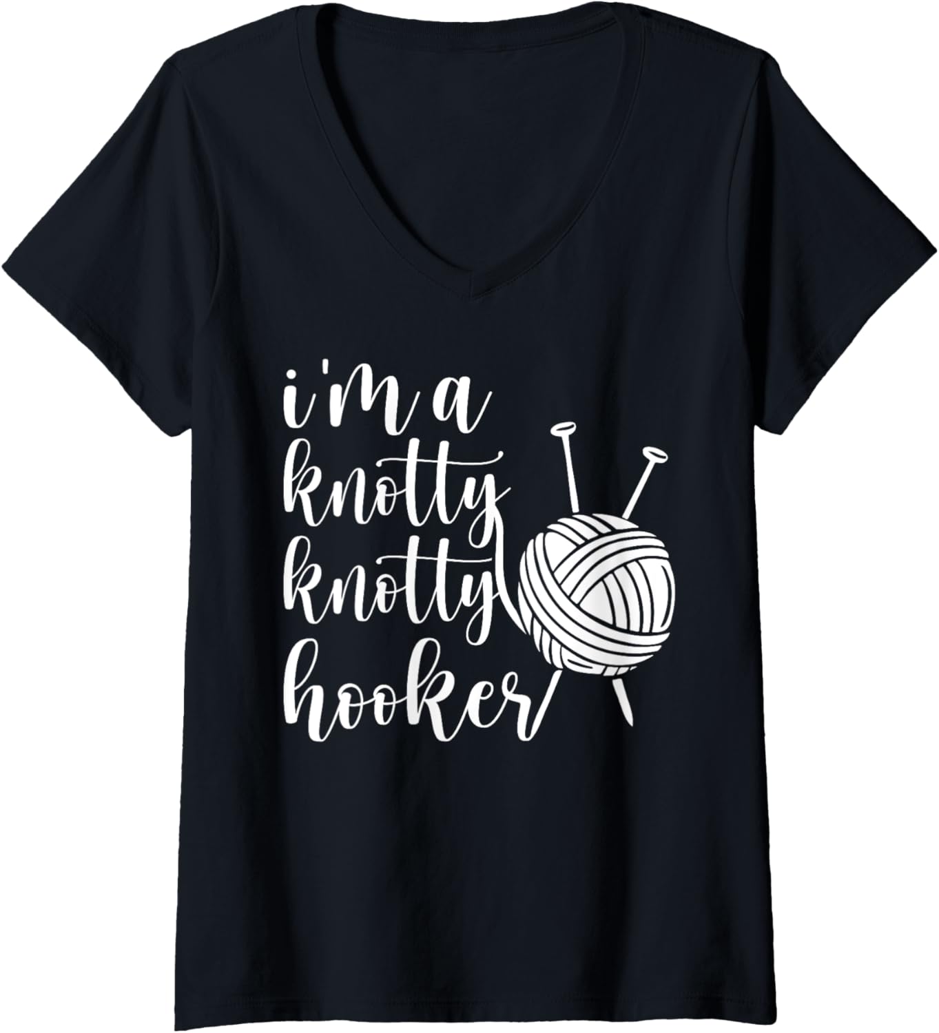 Womens Knotty Hooker Funny Crocheter Yarn Lover V-Neck