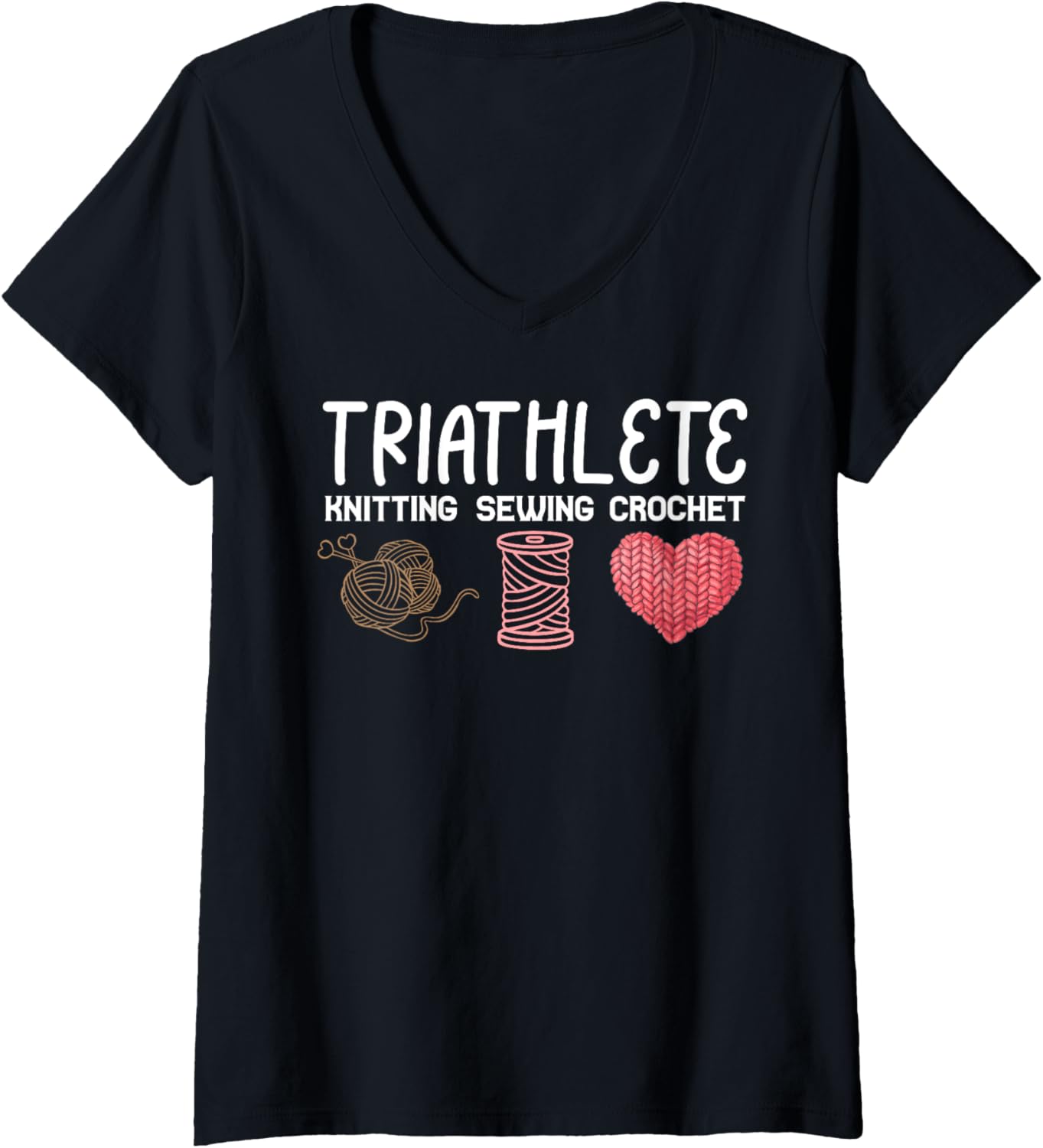 Womens Triathlete Funny Knitting Sewing Crochet Yarn Lover Grandma V-Neck