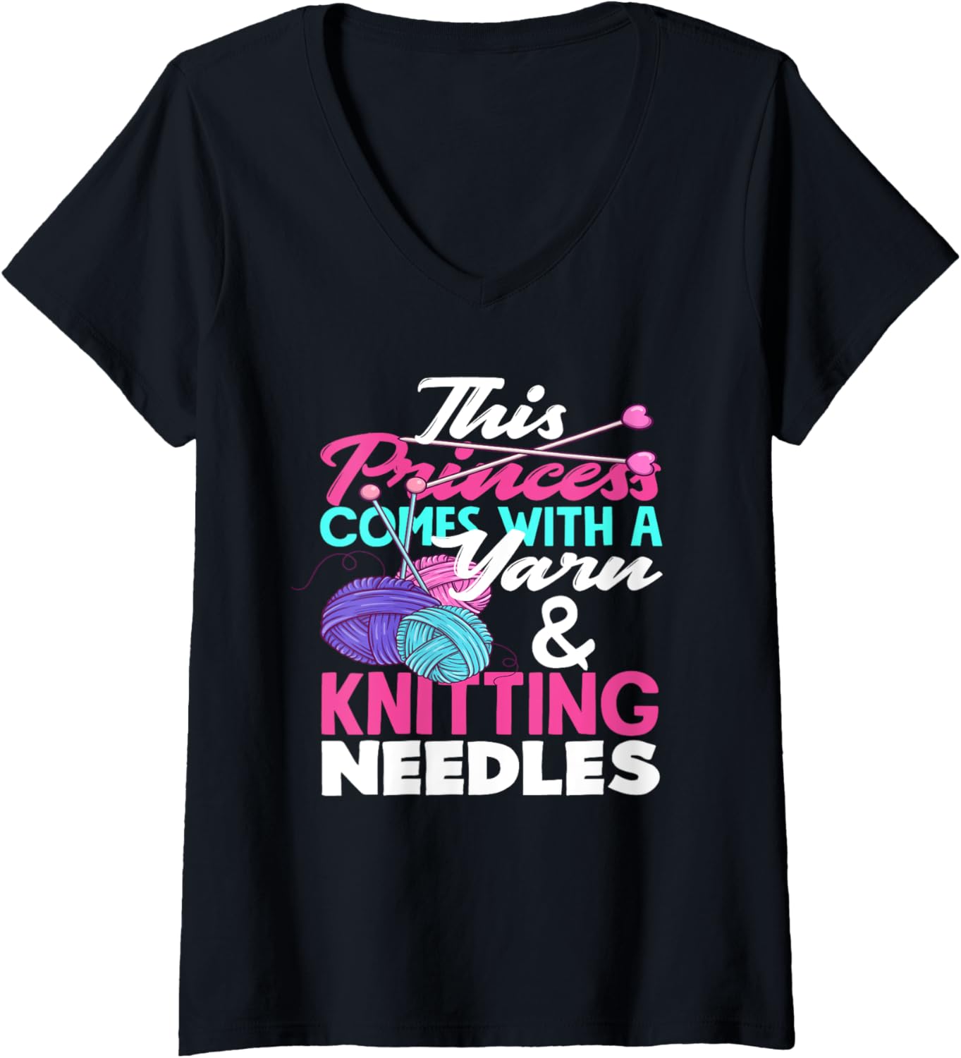 Womens Knitting This Princess Comes With Yarn And Knitting Needels V-Neck