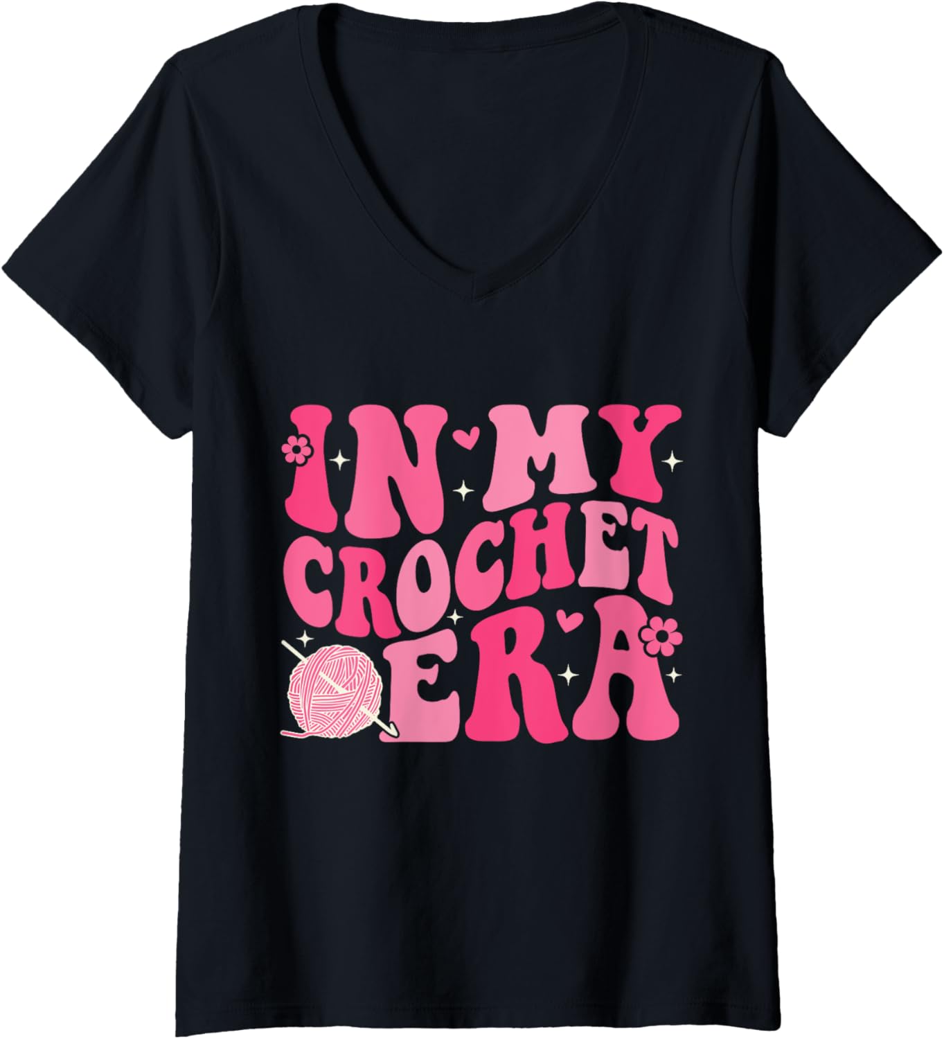 Womens In My Crochet Era Groovy Grandma Mom Funny Crocheting Yarn V-Neck