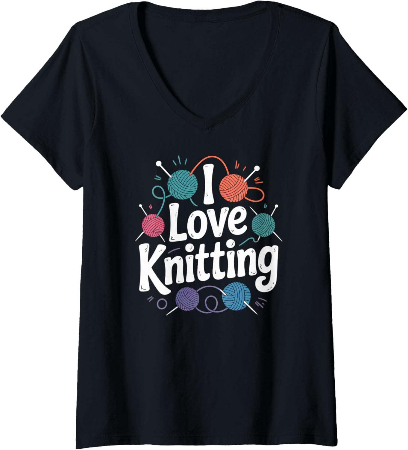 Womens I Love Knitting Enthusiast Yarn Passion V-Neck