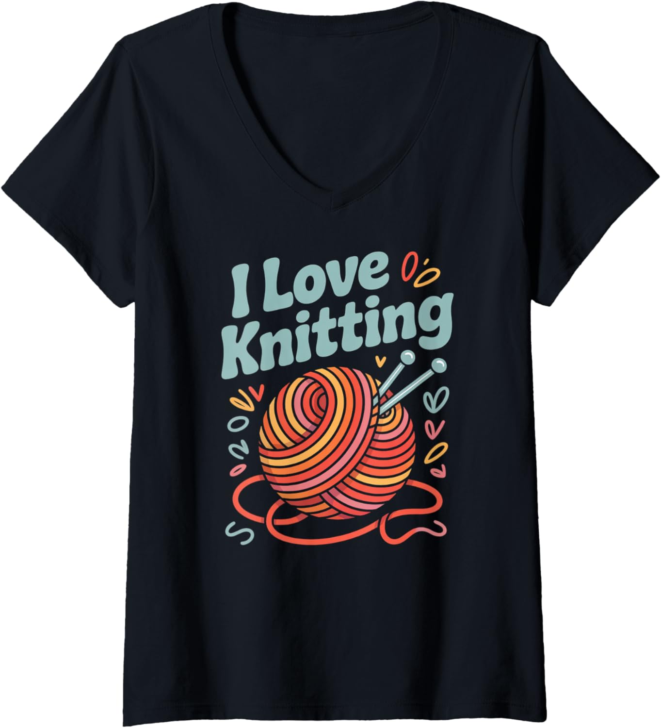 Womens I Love Knitting Yarn Ball Needles V-Neck