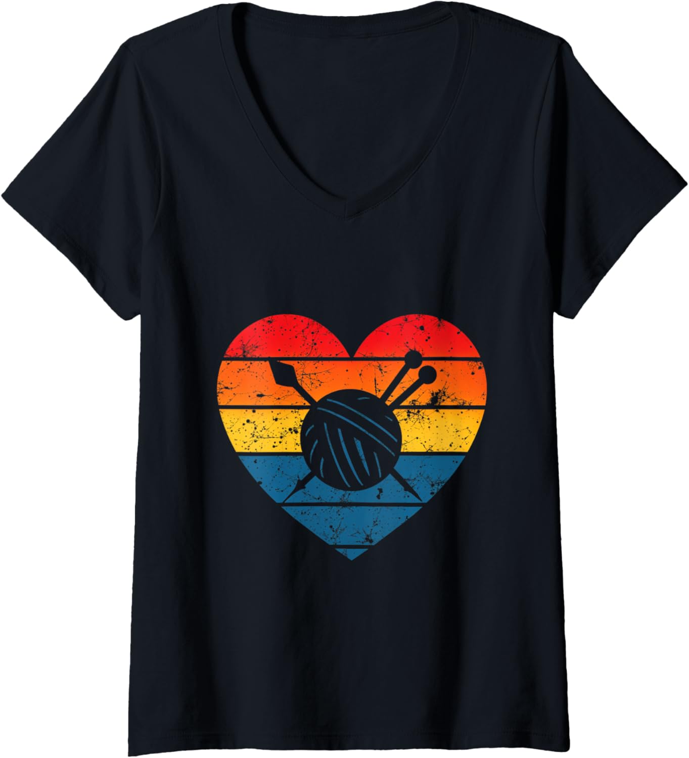 Womens Yarn Love Knitting Crochet Heart Retro Yarn Arts Crafts V-Neck
