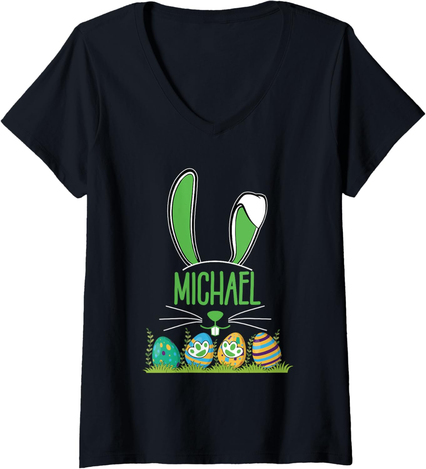Womens Personalized Easter Bunny Name Michael V-Neck