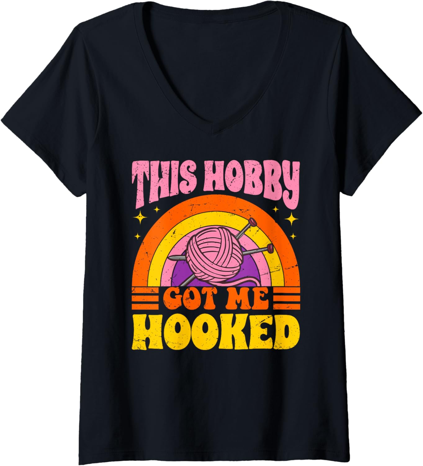Womens This Hobby Got Me Hooked - Yarn Knitting Crocheting Hobby V-Neck