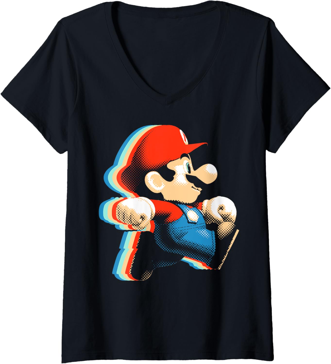 Womens Super Mario Maker Rainbow Glitch Vintage Mario Run Poster V-Neck