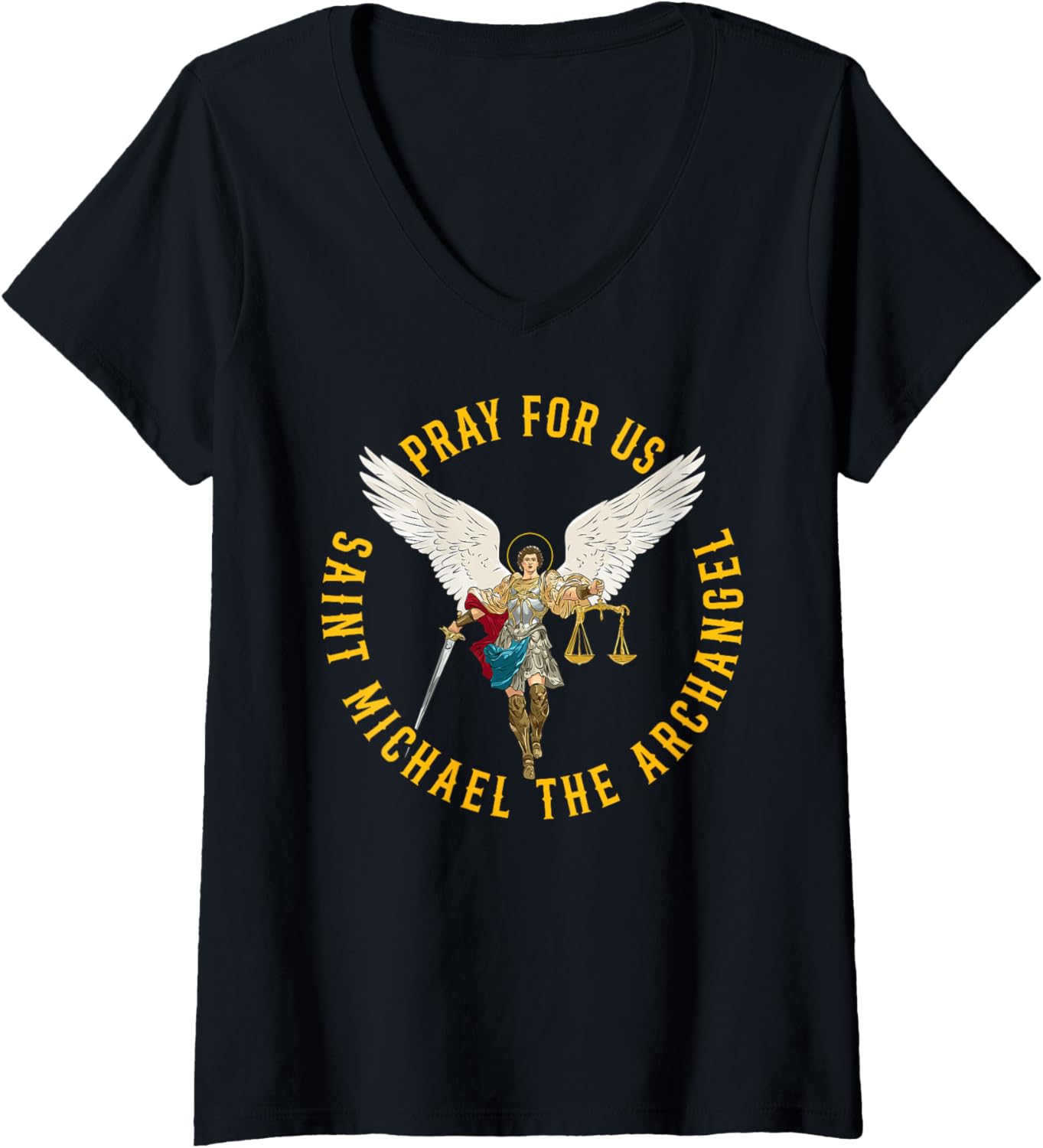 Womens Pray for us Saint Michael the archangel V-Neck