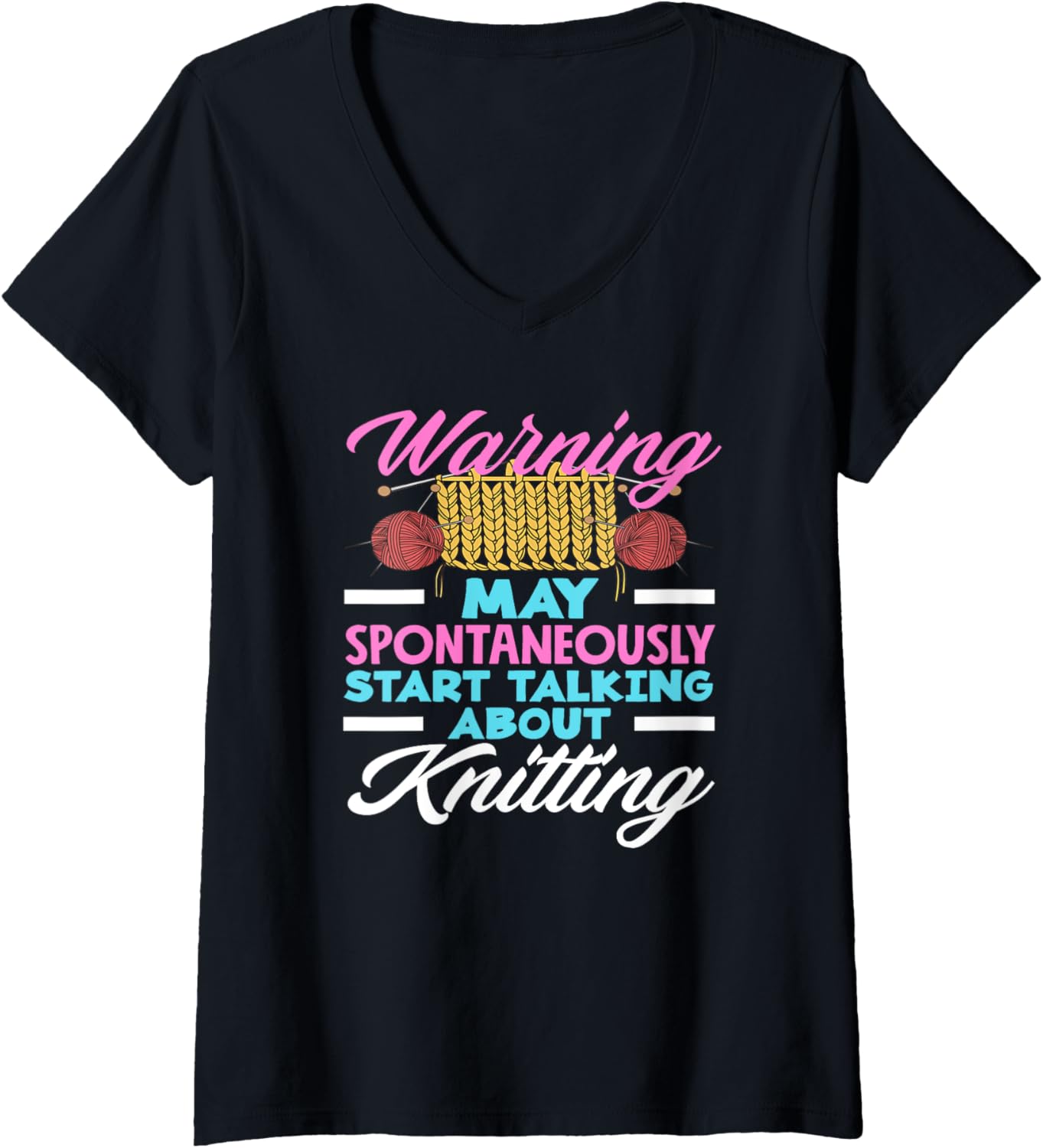 Womens Knitting Warning May Talk About Knitting Yarn Needles V-Neck
