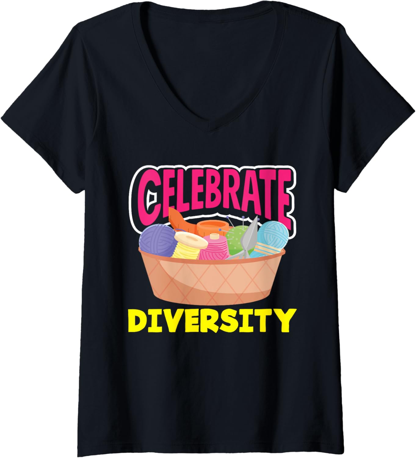 Womens Knitting Celebrate Diversity Yarn Needle Hobby Knitting V-Neck