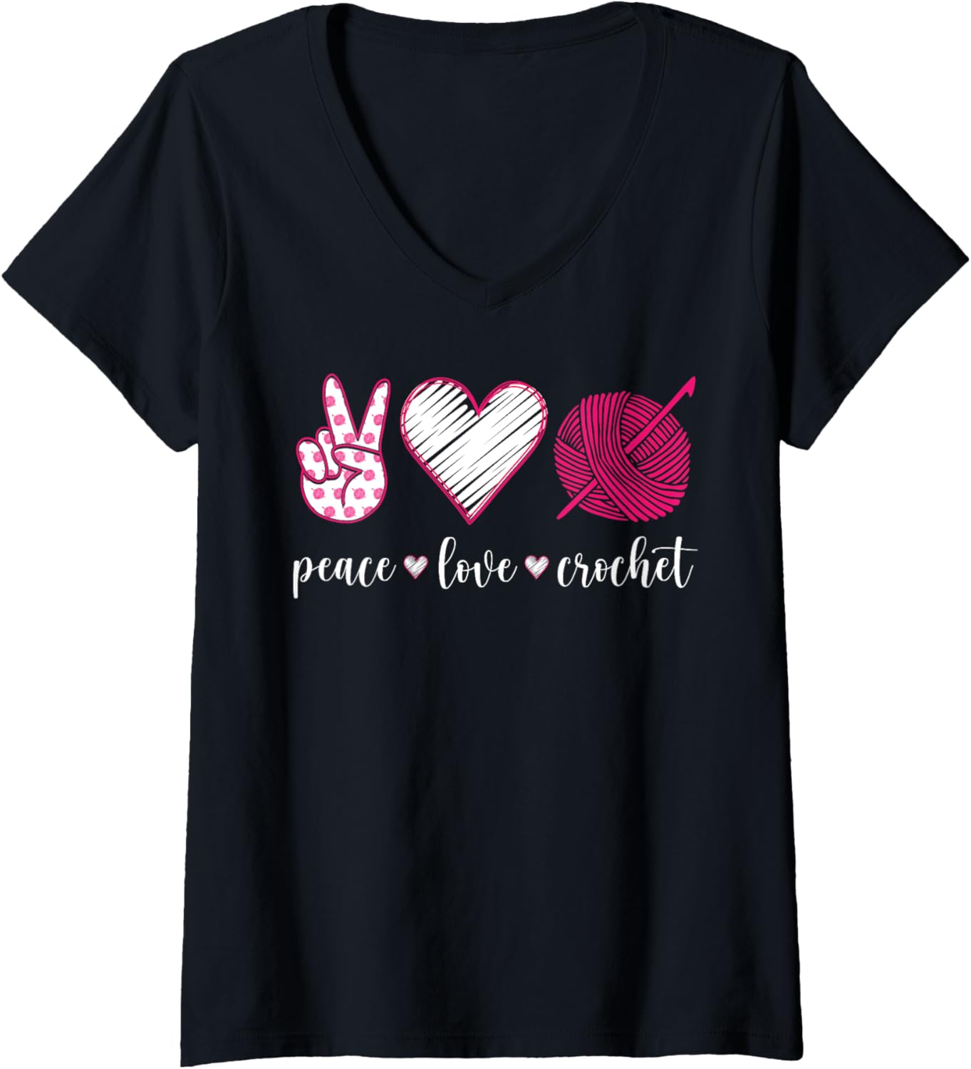 Womens Peace Love Crochet Funny Yarn Lover Crocheter Women V-Neck
