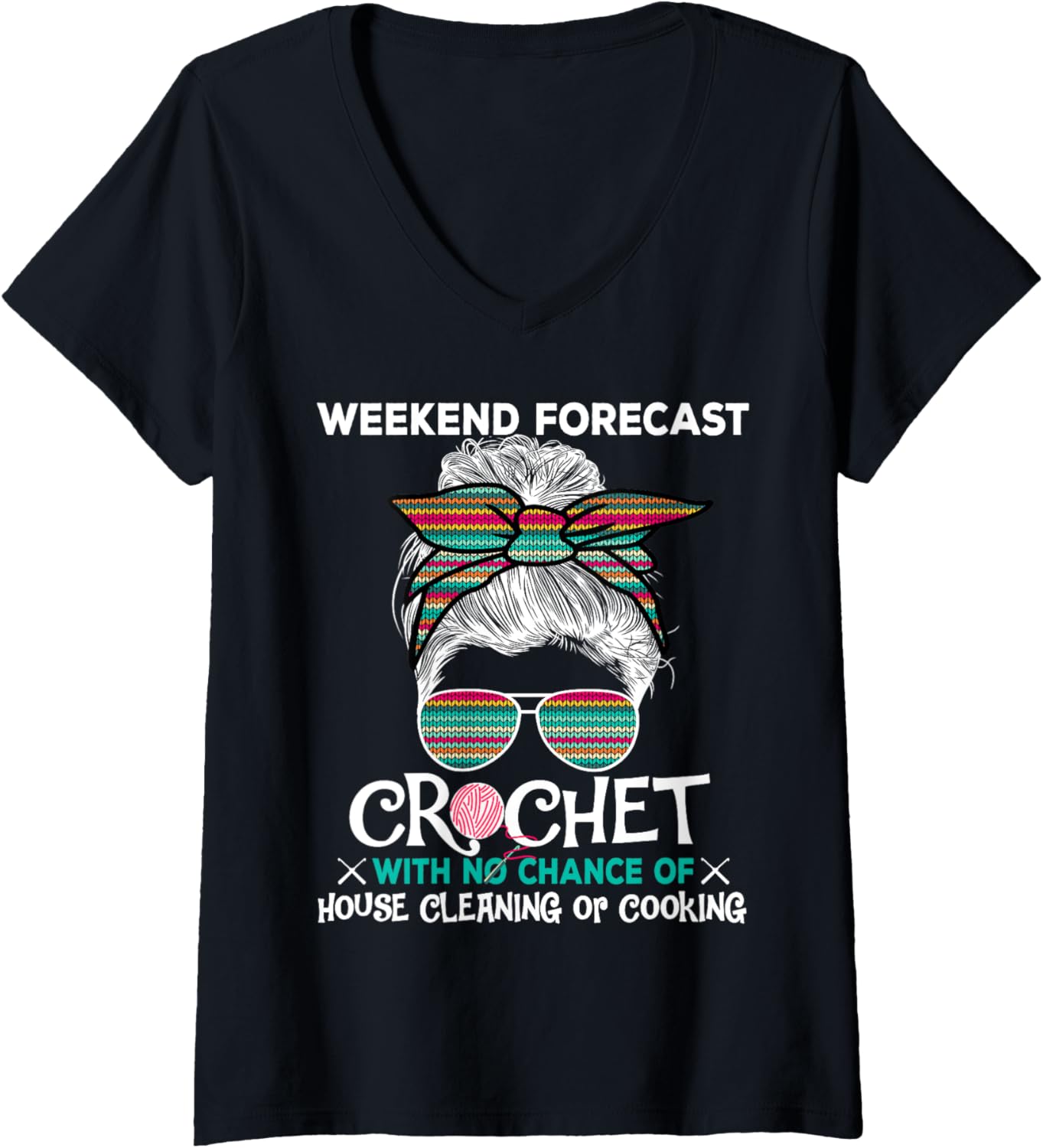 Womens Weekend Forecast Crochet Fun Wool Colorful Pattern Yarn V-Neck
