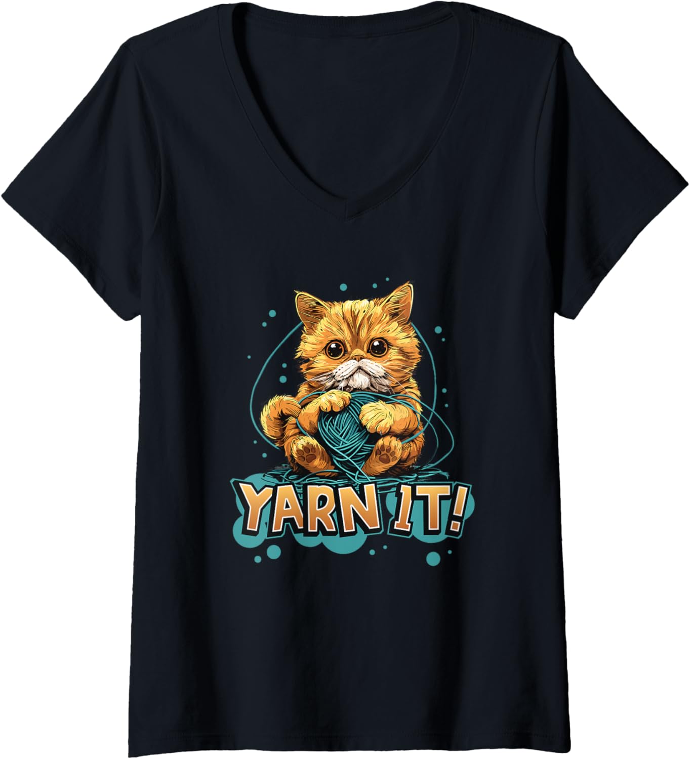 Womens Yarn Knitting Sewing Weaving Crochet Cat Lover V-Neck