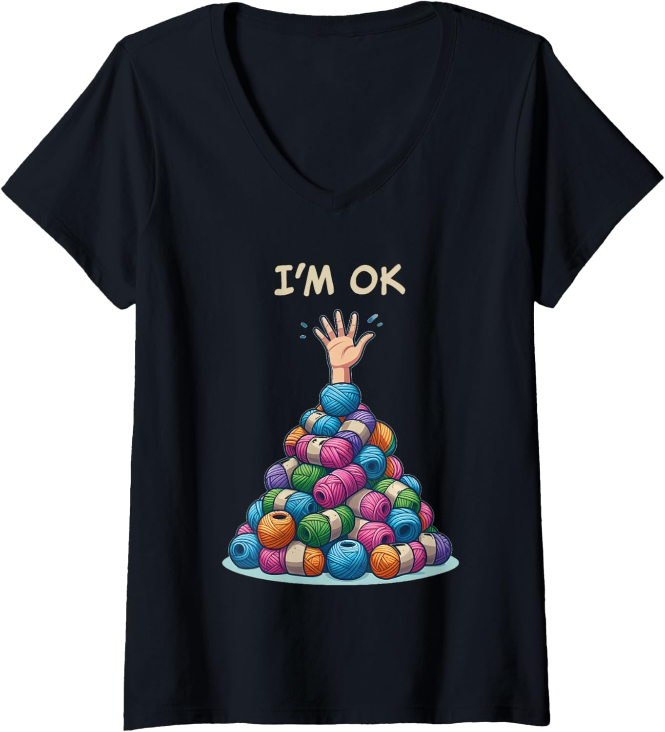 Womens Sewing Girl Knitting Knitter I'm Ok Yarn V-Neck