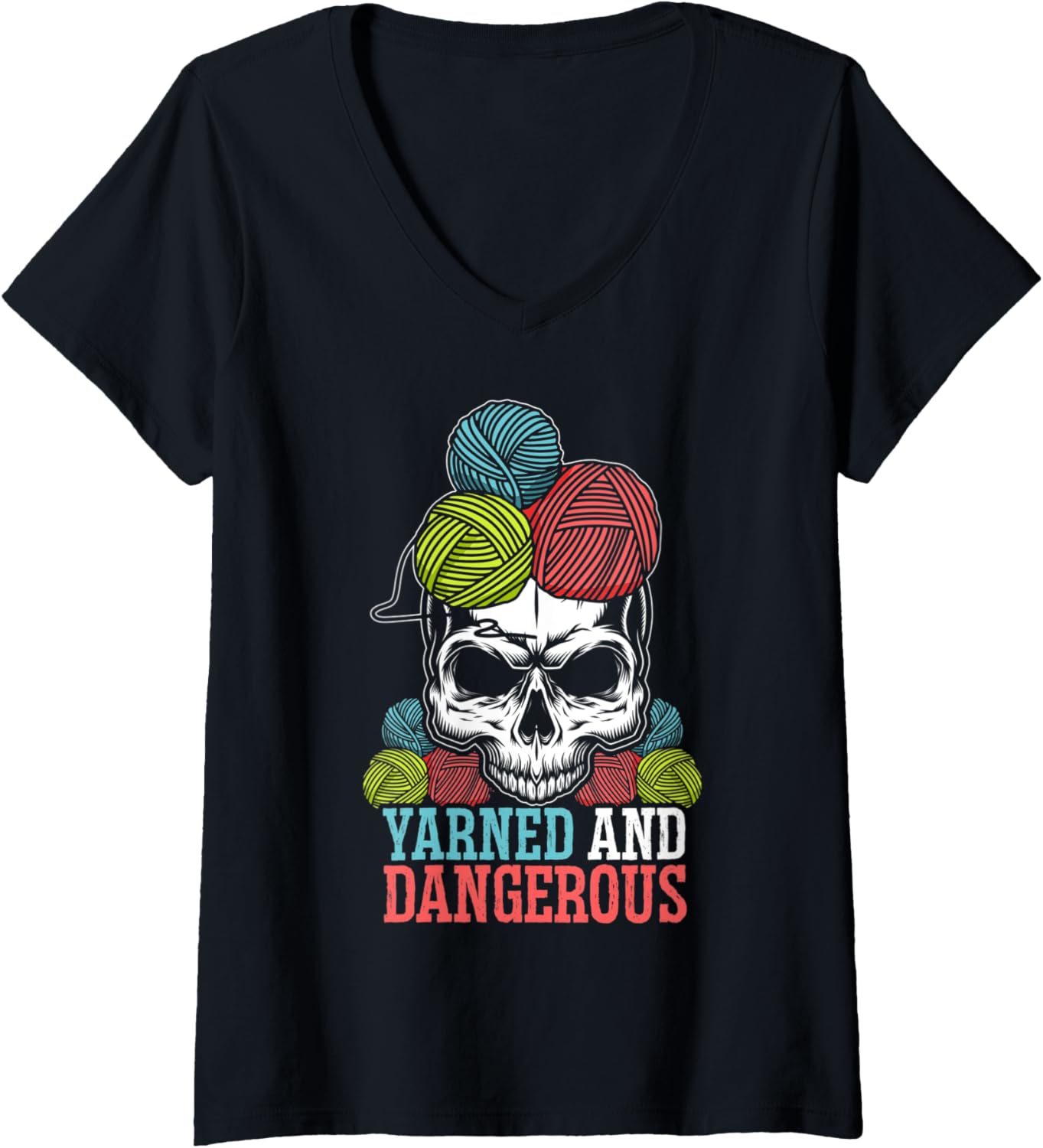 Womens Yarned And Dangerous Crochet Crocheting Yarn Collector V-Neck