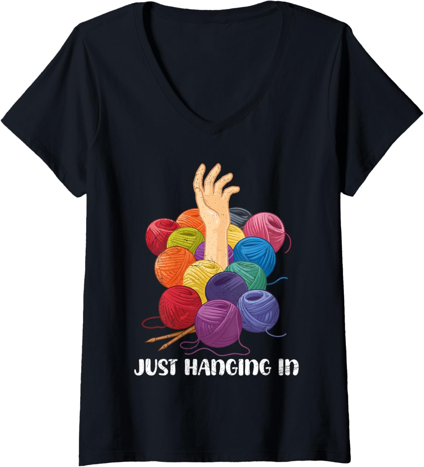 Womens Yarn Collection JUST HANGING IN Funny Yarn Collector V-Neck