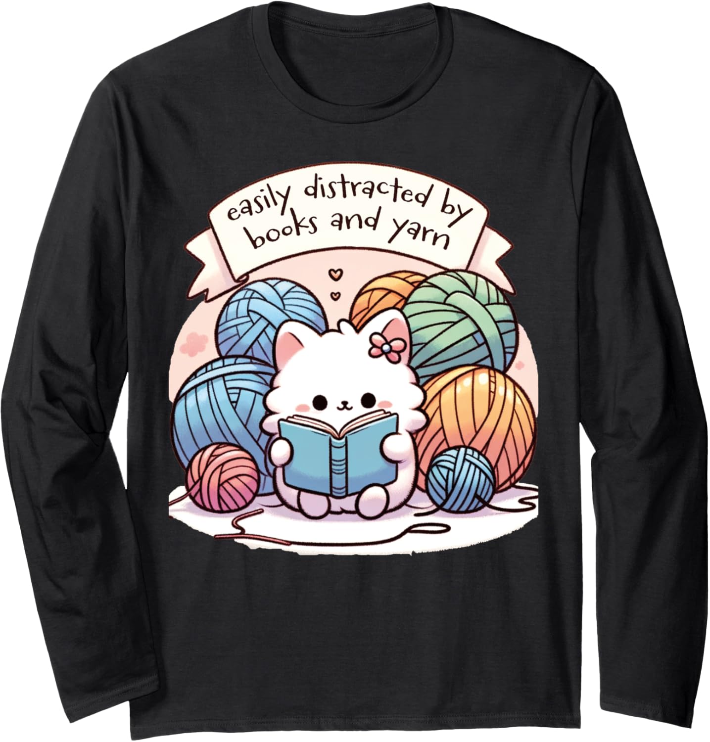 Funny Knitter Easily Distracted By Books And Yarn Knitting Long Sleeve