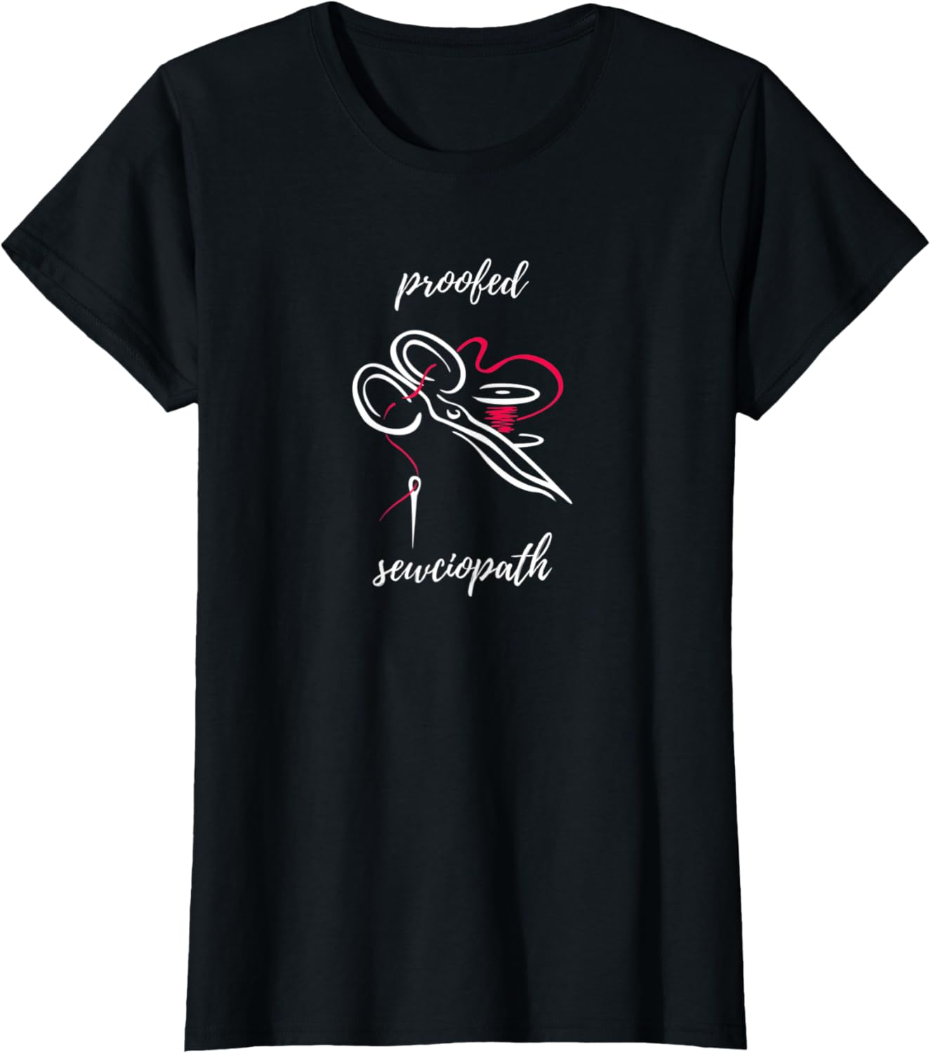 Womens sewciopath sewing with thread, yarn, scissors and sewing