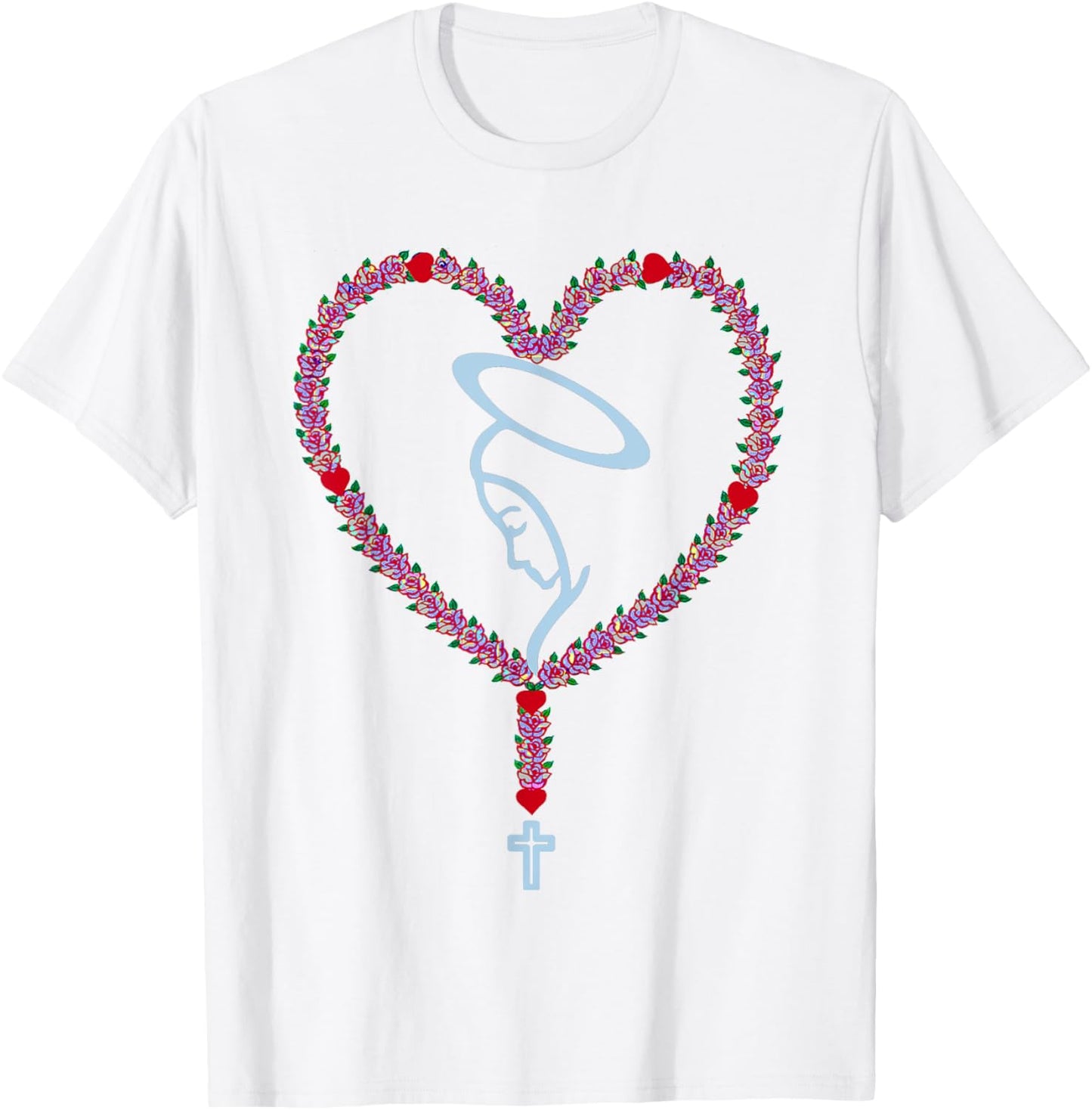 The Holy Rosary Roses Heart T-shirt Virgin Mary Catholics.