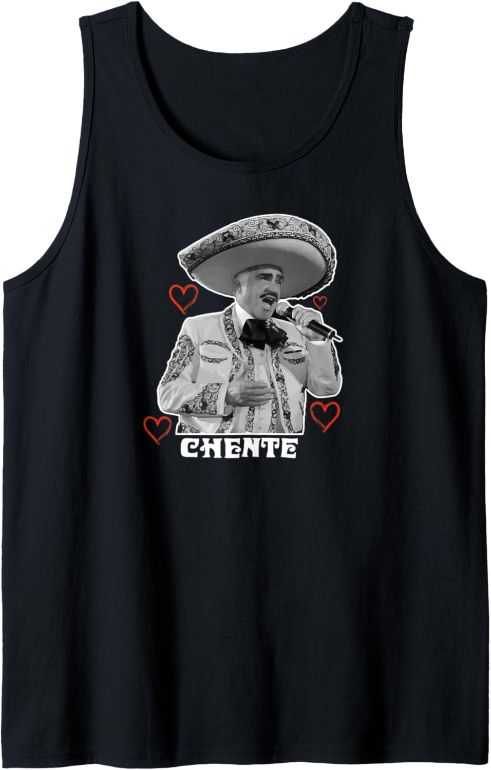 Tribute Chente with red heart white print. Vicente Fernández Tank Top