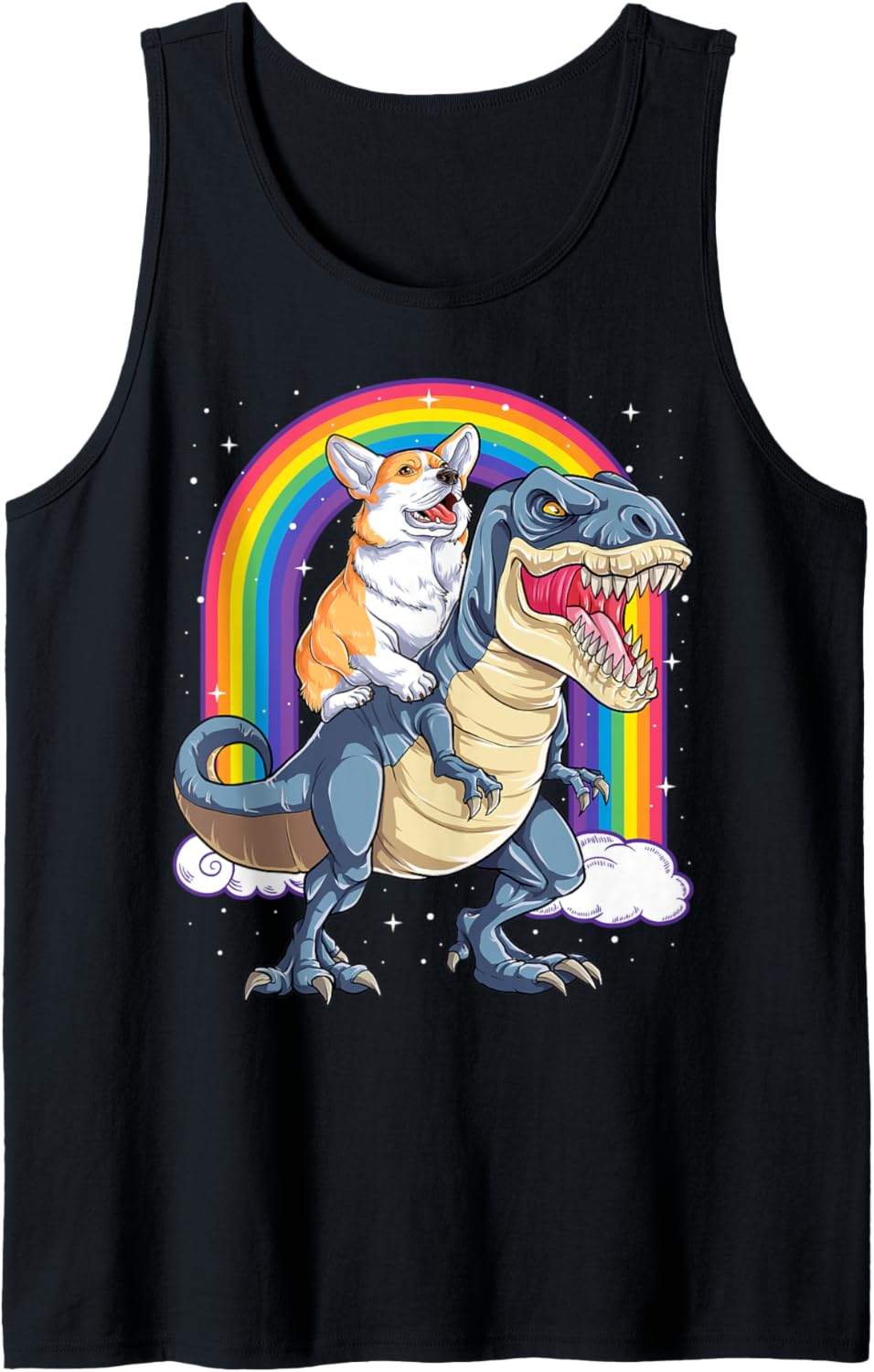Corgi Riding Dinosaur T rex Boys Girls Space Galaxy Rainbow Tank Top