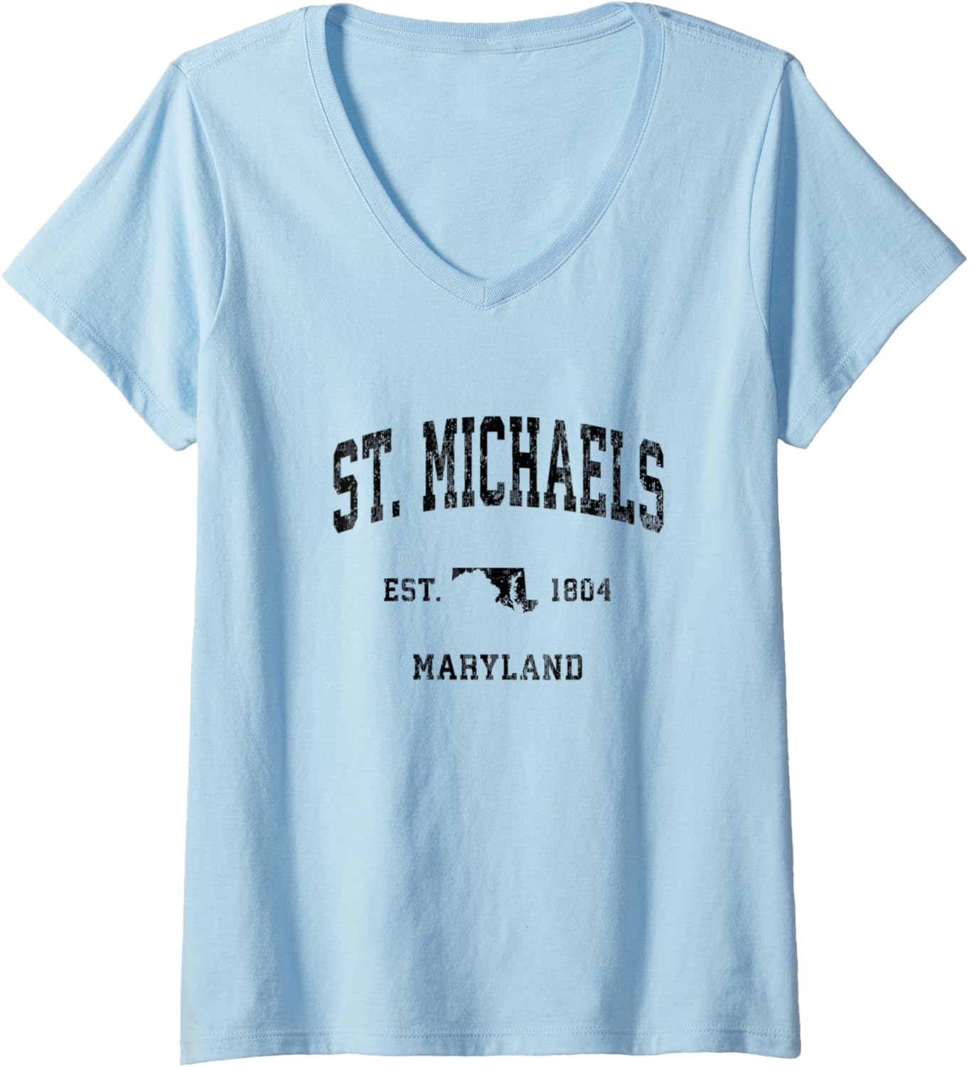 Womens St. Michaels Maryland MD Vintage Athletic Black Sports Desig V-Neck